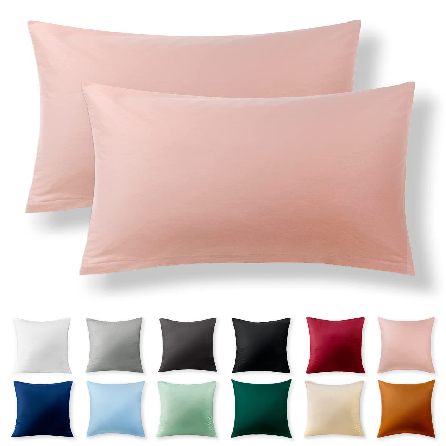 2er-Set Kissenbezüge 40 x 80 cm – Renforcé, 100% Baumwolle, superweich mit Reißverschluss, Babyrosa