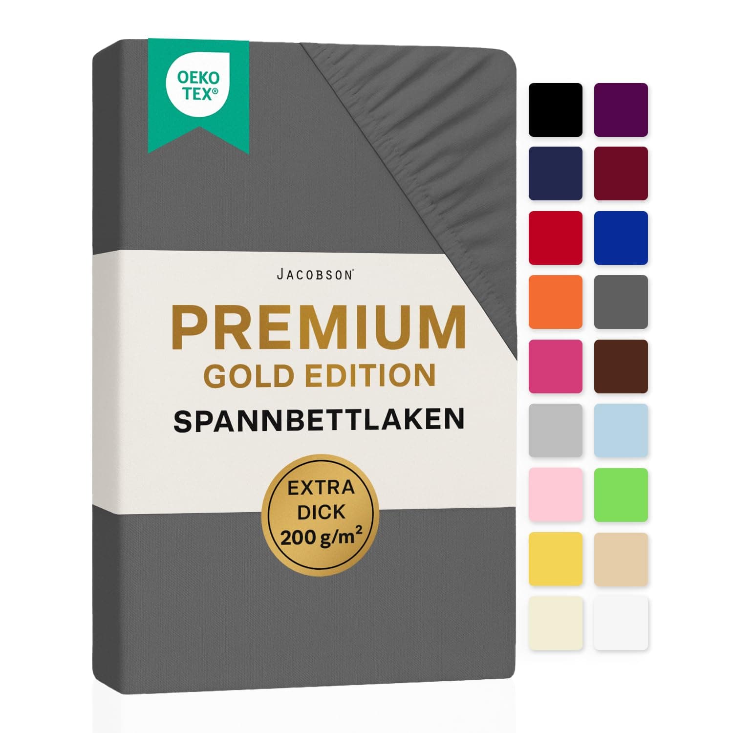 Jacobson Premium Spannbettlaken – 200 g/m² Jersey-Baumwolle mit Elasthan, 90–100×200 cm
