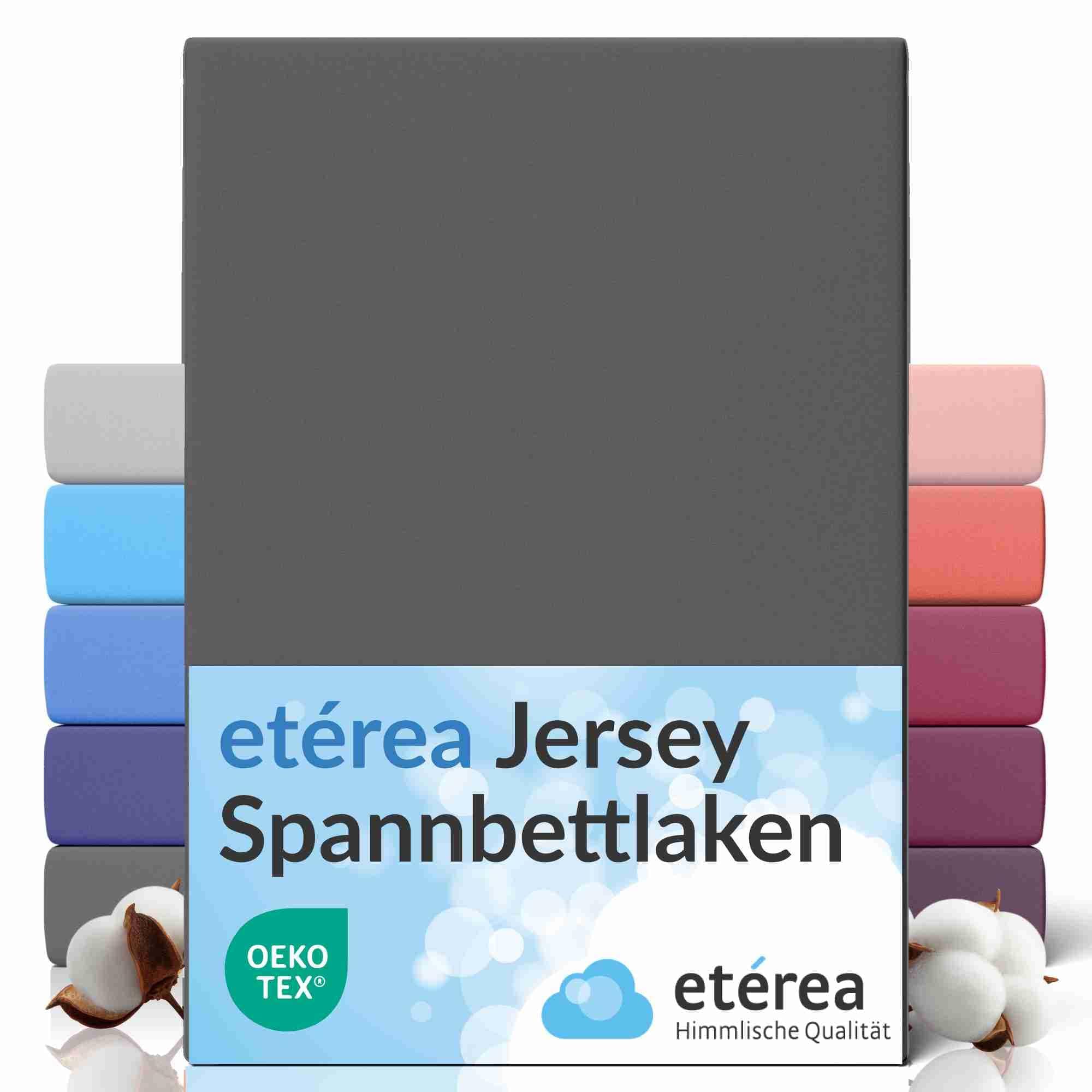 etérea Jersey-Spannbettlaken 90x200–100x200 cm Anthrazit, 100% Baumwolle, für Matratzen bis 25 cm – OEKO-TEX MADE IN GRE