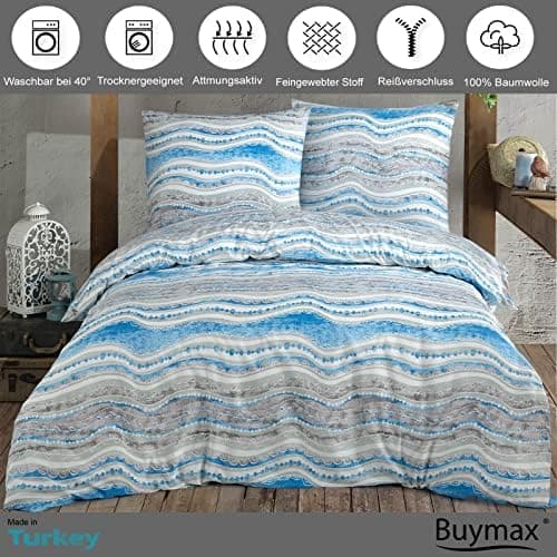Buymax® Bettwäsche 200x200 3‑teilig (inkl. 2 x 80x80) – 100% Baumwolle Renforcé, OEKO‑TEX STANDARD 100