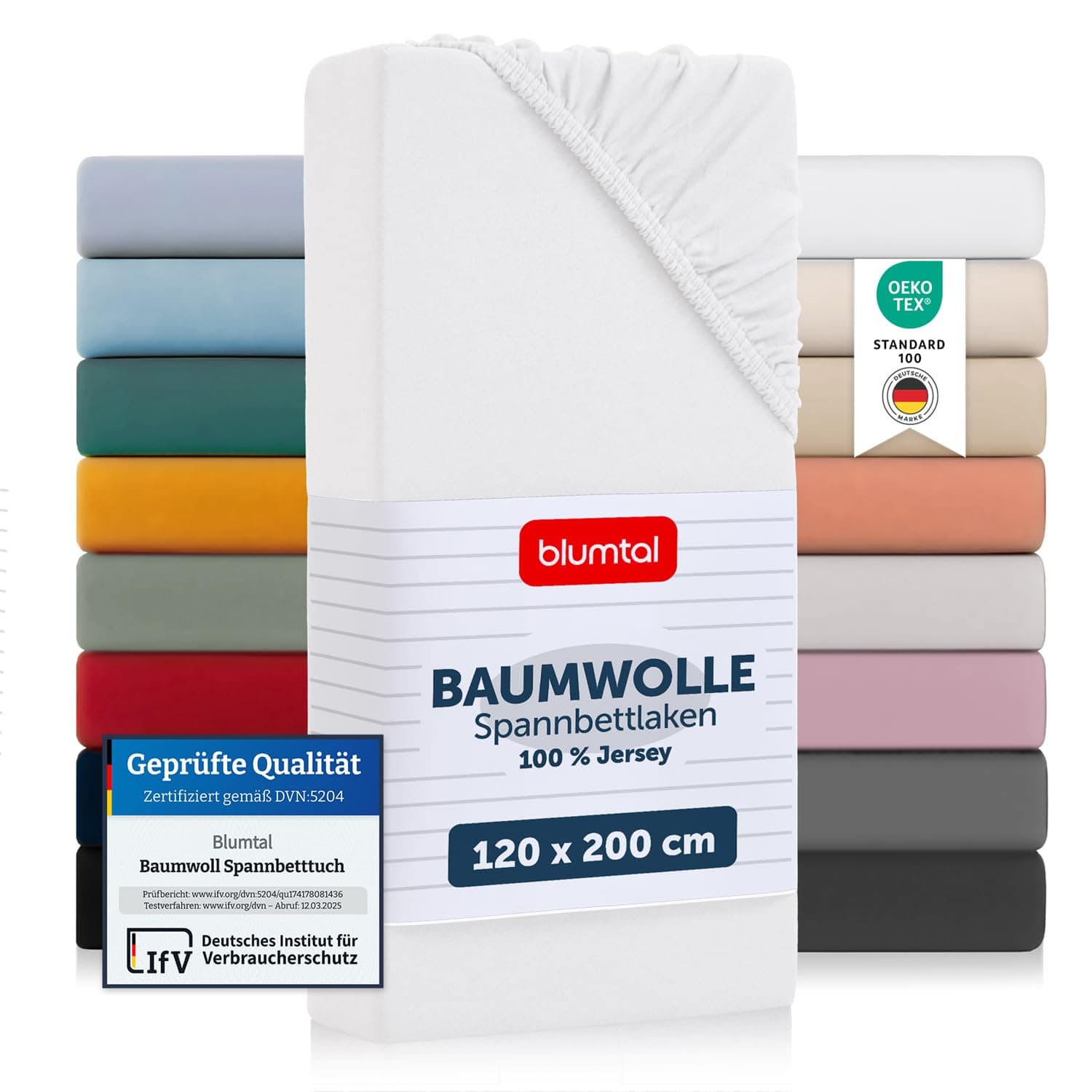 Blumtal Spannbettlaken 120x200 cm – Jersey-Spannbettuch aus 100% Baumwolle, Weiß