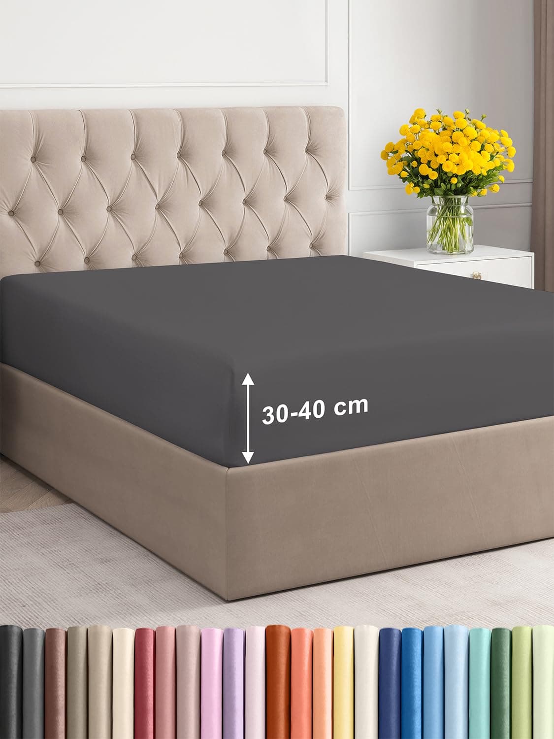 Spannbettlaken 180x200 cm – Extra tiefes Spannbetttuch bis 40 cm (16") – Weiche gebürstete Mikrofaser, knitterfrei & sch