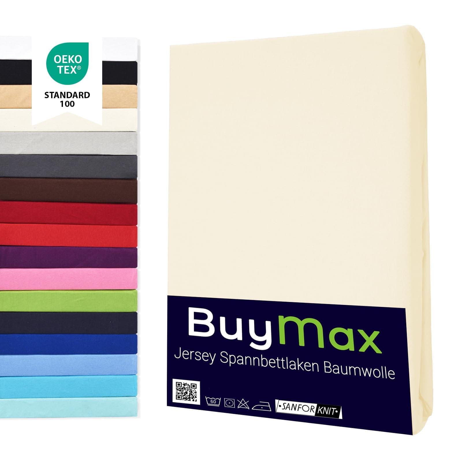 Buymax® Spannbettlaken 140x200 cm – 100% Baumwolle (Jersey), für Matratzen bis 25 cm