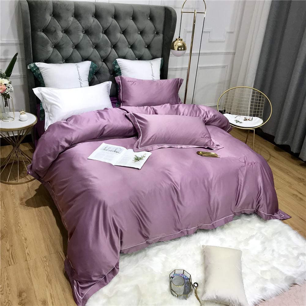 AB Version Bettwäsche-Set 4‑teilig – Pure Cotton Washed Silk, einfarbig für 1,5 m Bett