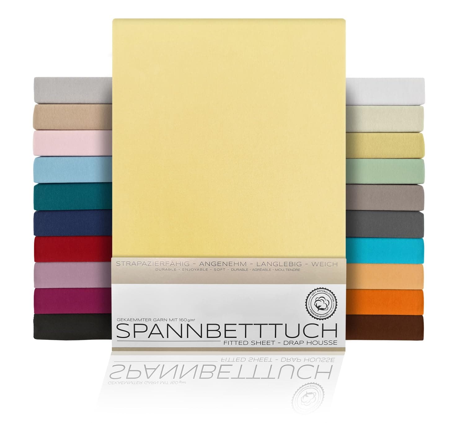 BEAUTEX Spannbettlaken aus Baumwoll‑Jersey 160 g/m² – Topper 90x200x15 cm, OEKO‑TEX STANDARD 100, Gelb