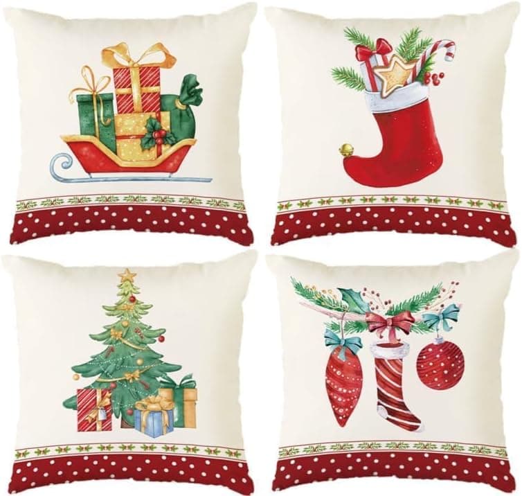 Aitsite 4er-Pack Weihnachts-Kissenbezüge 45 x 45 cm – Winterliche Dekoration für Sofa & Wohnzimmer