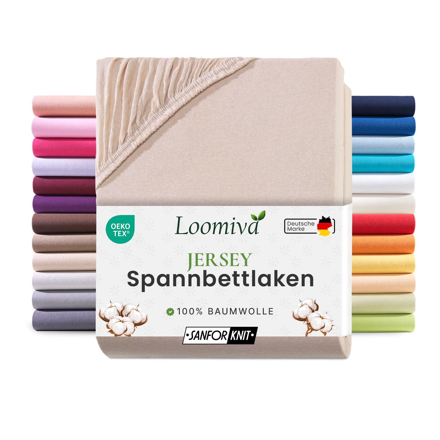 Jersey-Spannbettlaken 100% Baumwolle – 90–100×200 cm, für Matratzen bis 25 cm (Steghöhe bis 23 cm), Beige