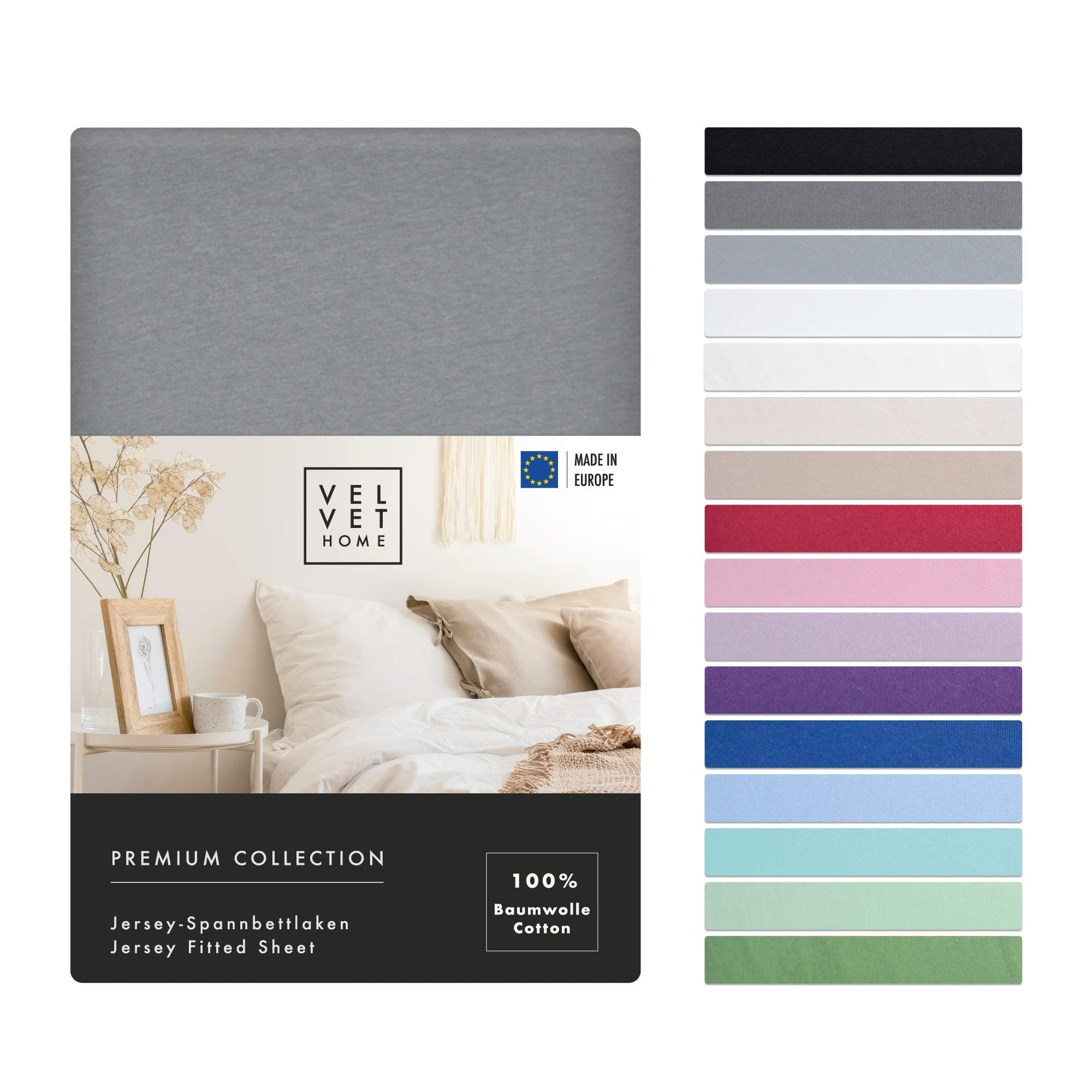 VelvetHome Spannbettlaken 120 x 200 cm – 100% gekämmte Baumwolle (Jersey), passend für Matratzen bis 25 cm