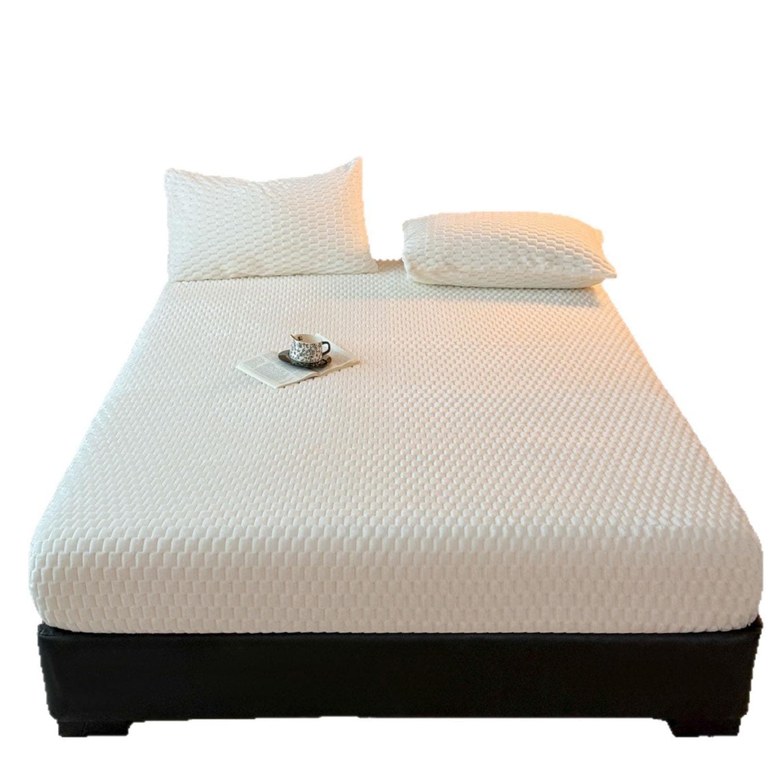 Frottee-Teddyfell Spannbettlaken – Warmes, weiches Winter-Spannbettlaken, 360° rundum elastisch inkl. Kissenbezug (90×20
