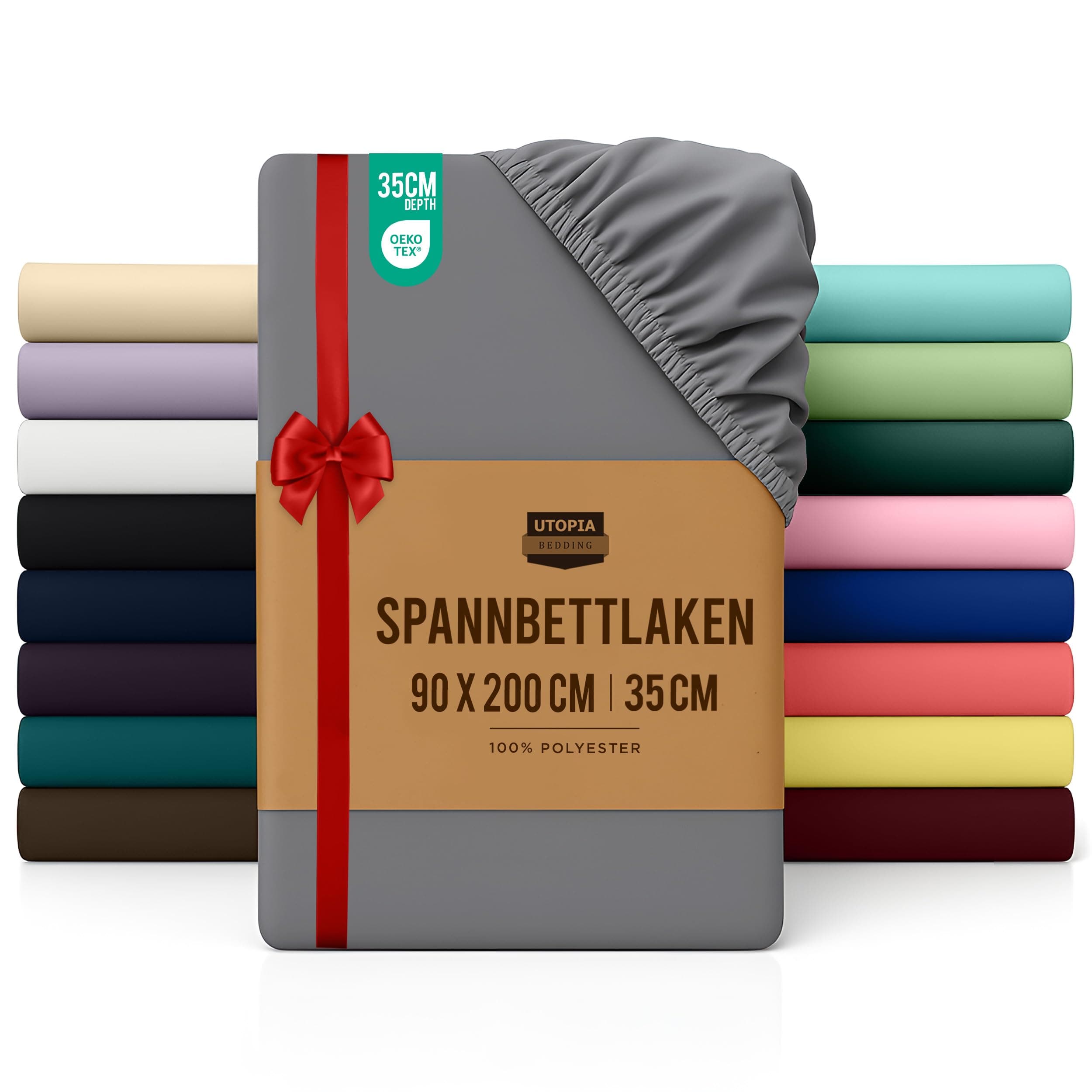 Utopia Bedding Spannbettlaken 90 x 200 cm – gebürstete Polyester‑Mikrofaser, 35 cm Tiefe Tasche, Grau