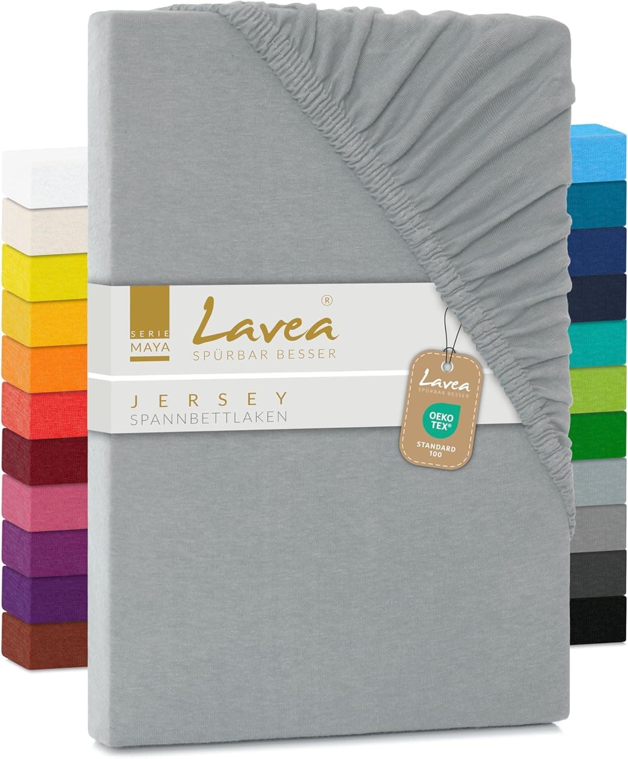 Lavea Spannbettlaken 180x200–200x200 | Jersey aus atmungsaktiver Baumwolle (OEKO-TEX) | Passgenau für Matratzen bis 20 c