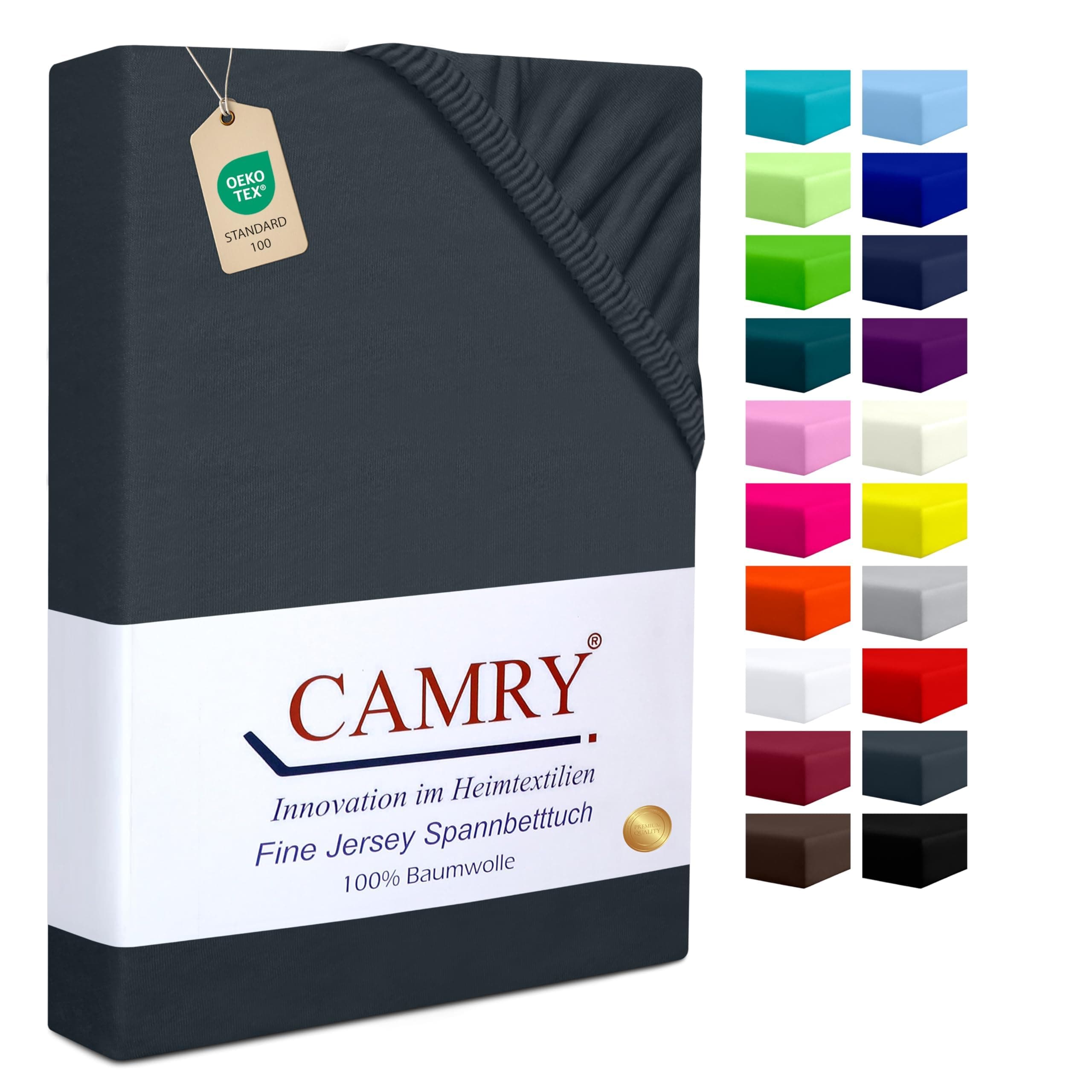 Camry Spannbettlaken Topper – Jersey-Baumwolle Anthrazit, passend für 140x200–160x200 cm