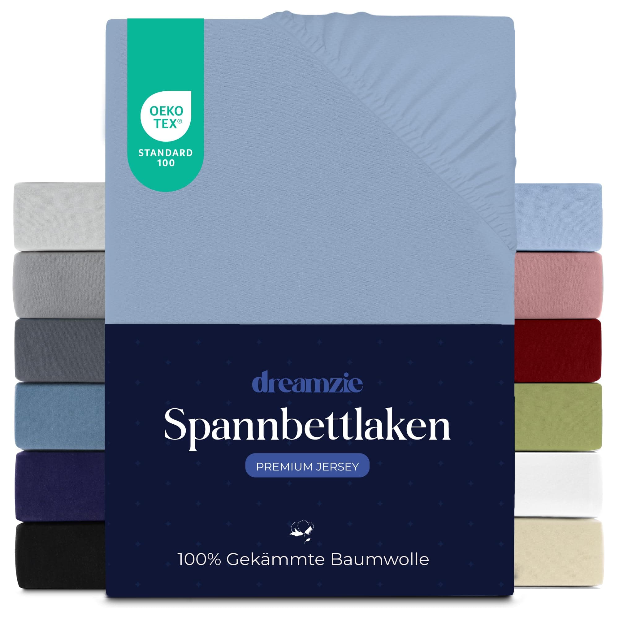 Dreamzie Spannbettlaken 120x200 cm, 100% Jersey-Baumwolle – geeignet für Matratzen bis 22 cm