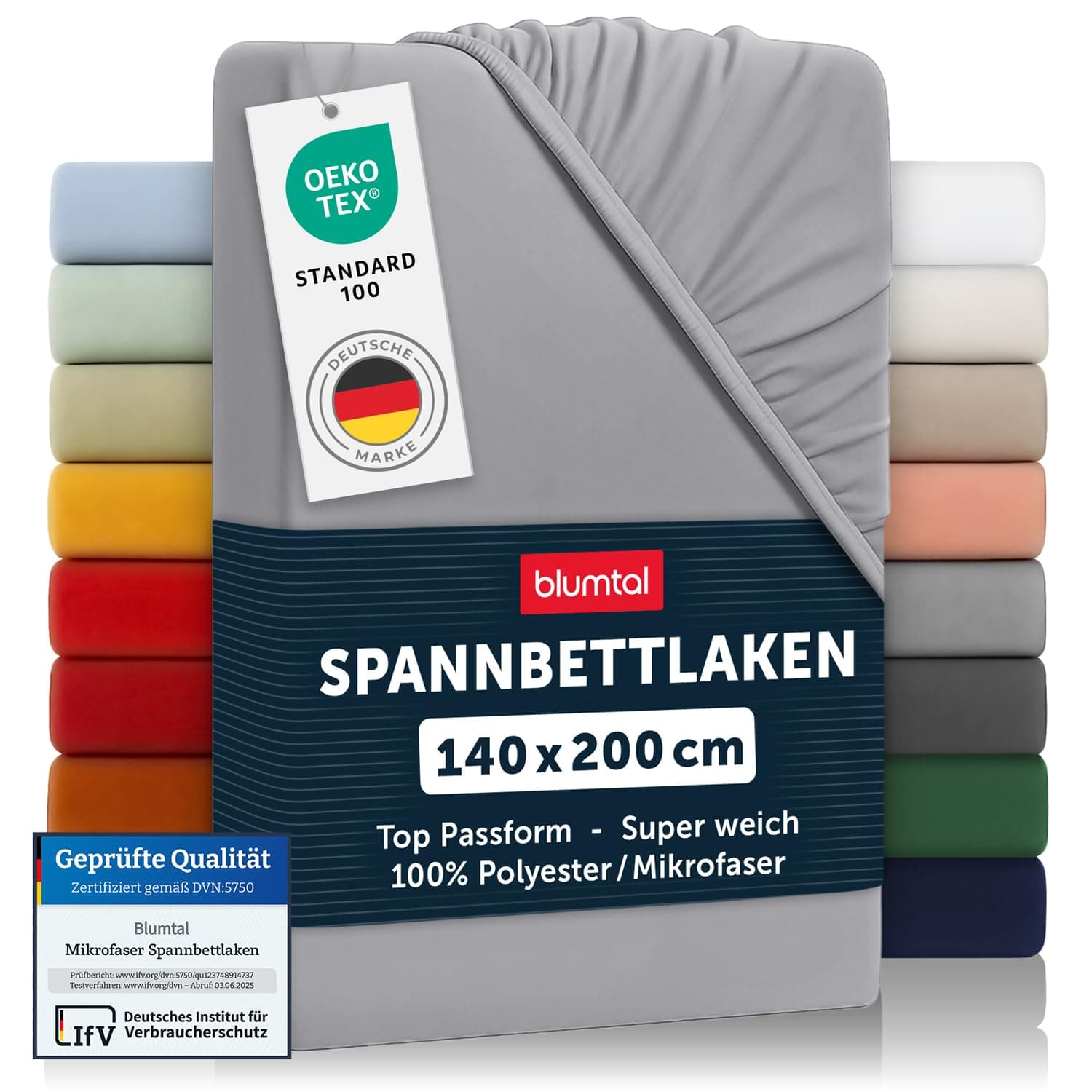 Blumtal® Spannbettlaken 140x200 cm – Microfaser, OEKO-TEX Standard 100, Grau