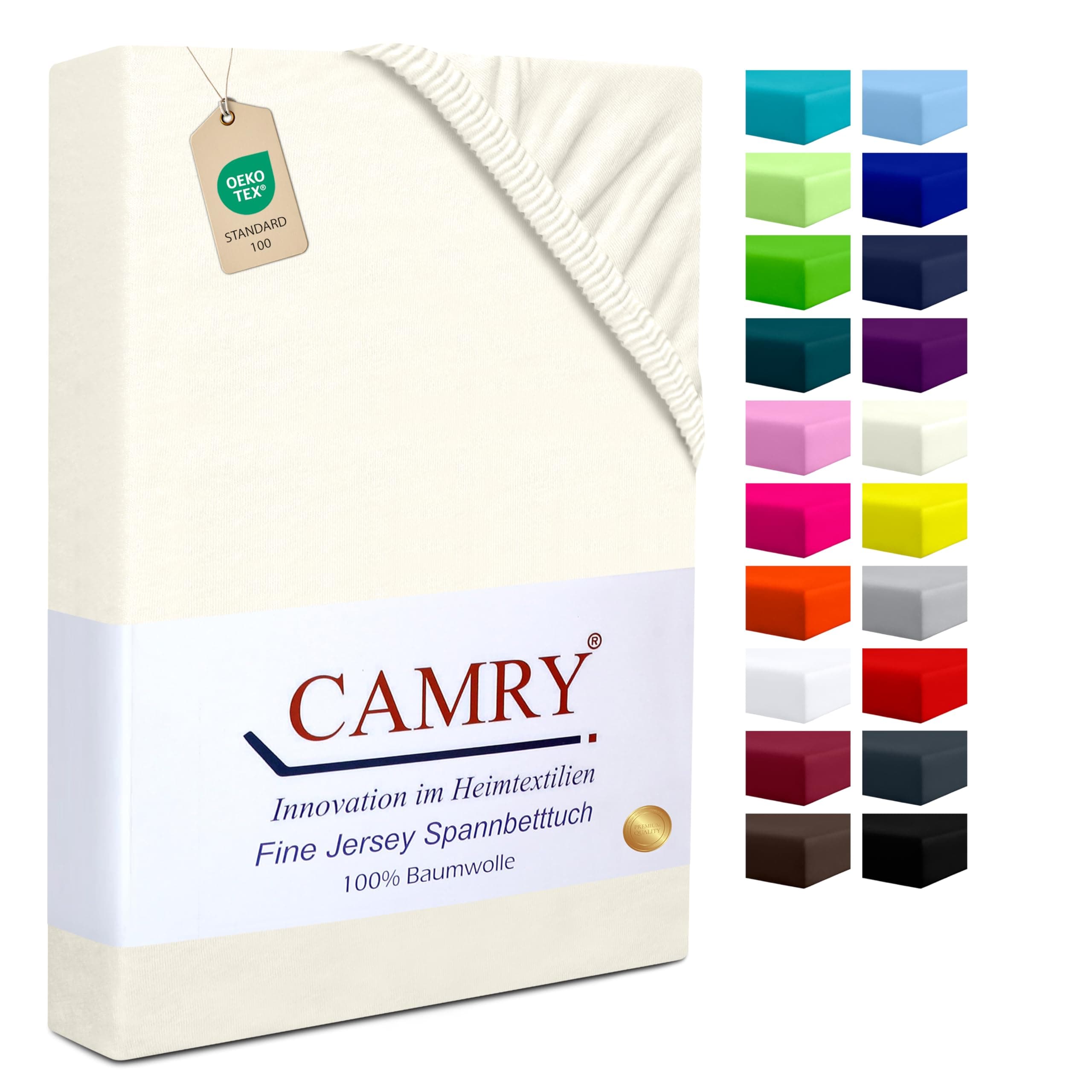 Camry Spannbettlaken 90x200–100x200 cm | Natur Jersey-Baumwolle, Oeko‑Tex geprüft