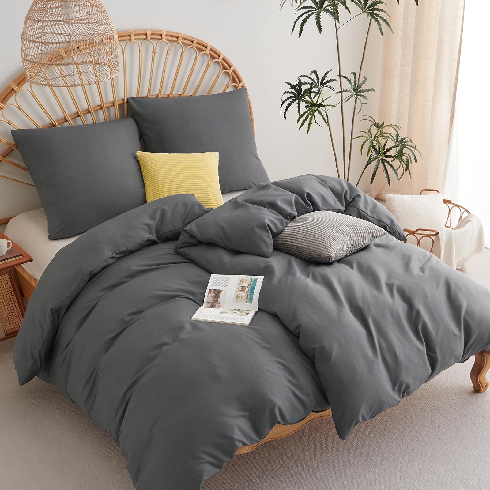 WAVVE Bettwäsche 135x200 – 4‑teiliges Mikrofaser‑Set Anthrazit (inkl. 2×80×80 cm Kissenbezüge) mit Reißverschluss, OEKO‑