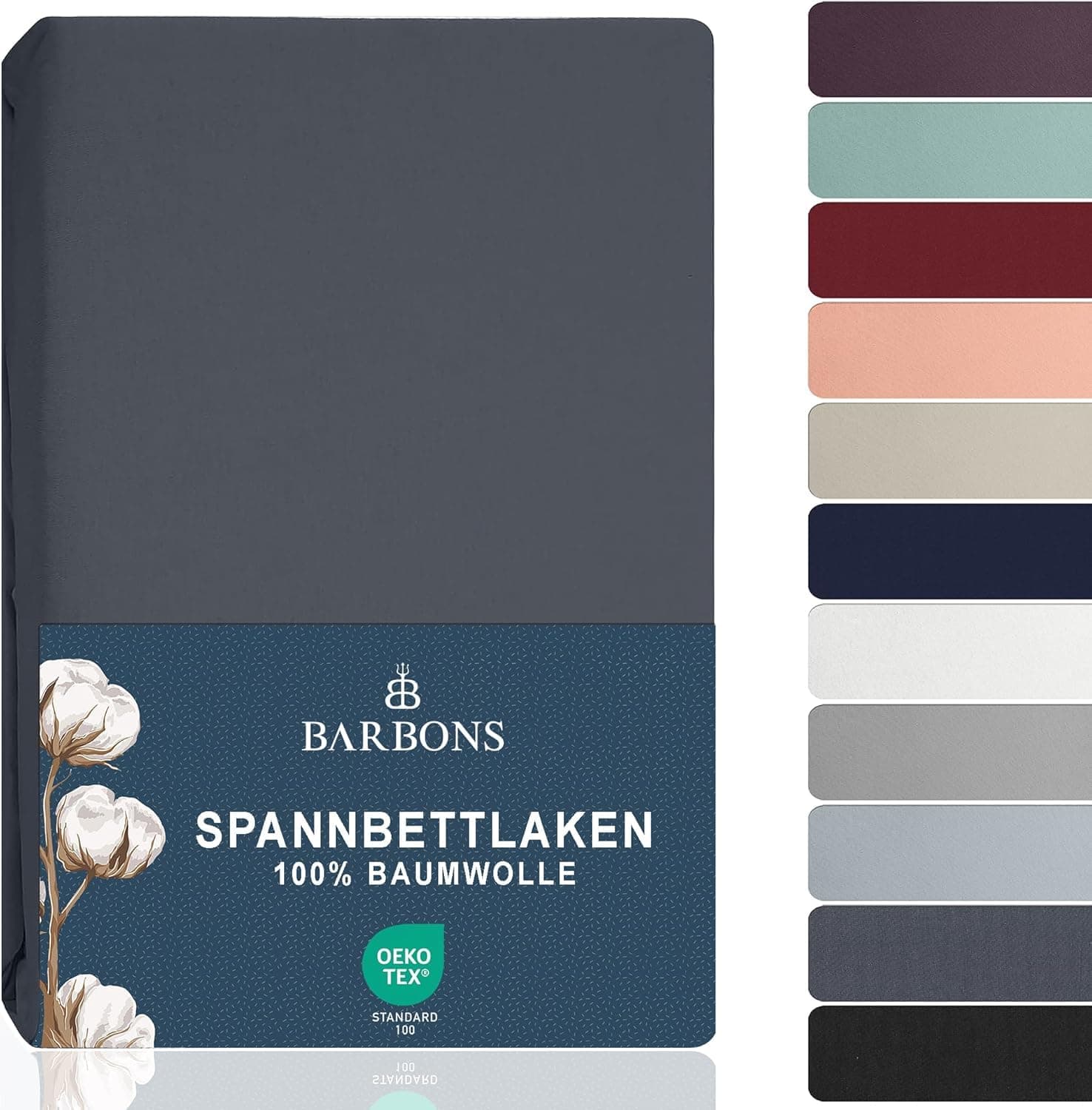 BARBONS Spannbettlaken 90 x 200 cm – 100% Baumwolle, OEKO‑TEX zertifiziert, für Matratzen bis 27 cm – Dunkelgrau