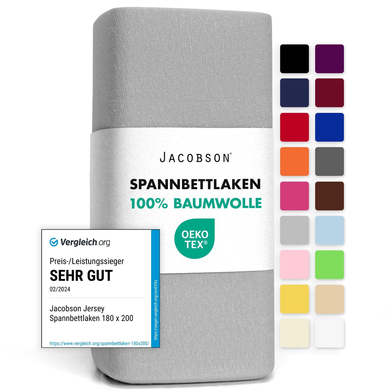 Jacobson Spannbettlaken Jersey-Baumwolle 120–130×200 cm – Grau