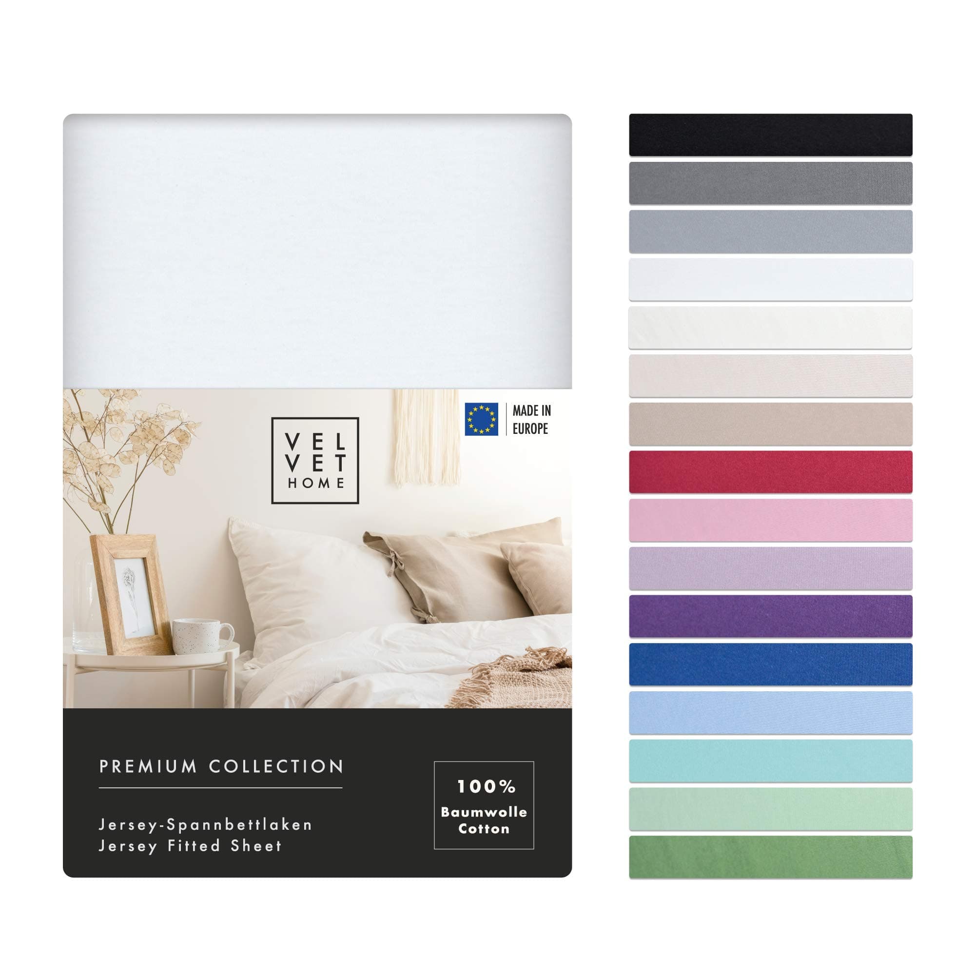 VelvetHome Spannbettlaken 90×200 cm – 100% gekämmte Baumwolle (Jersey) – bis 25 cm Matratzenhöhe