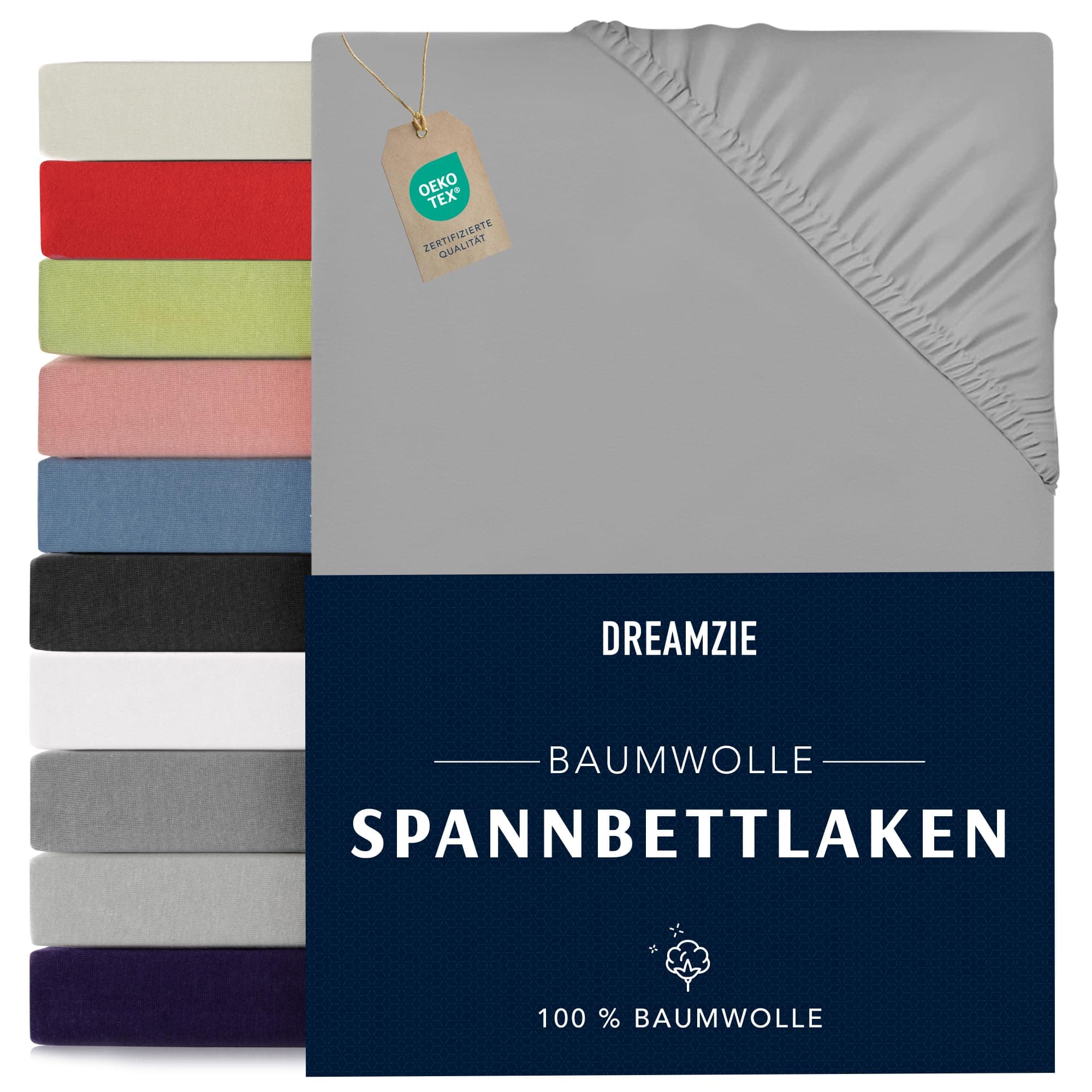 Dreamzie Spannbettlaken 90x190/200 cm – 100% Jersey‑Baumwolle, OEKO‑TEX STANDARD 100