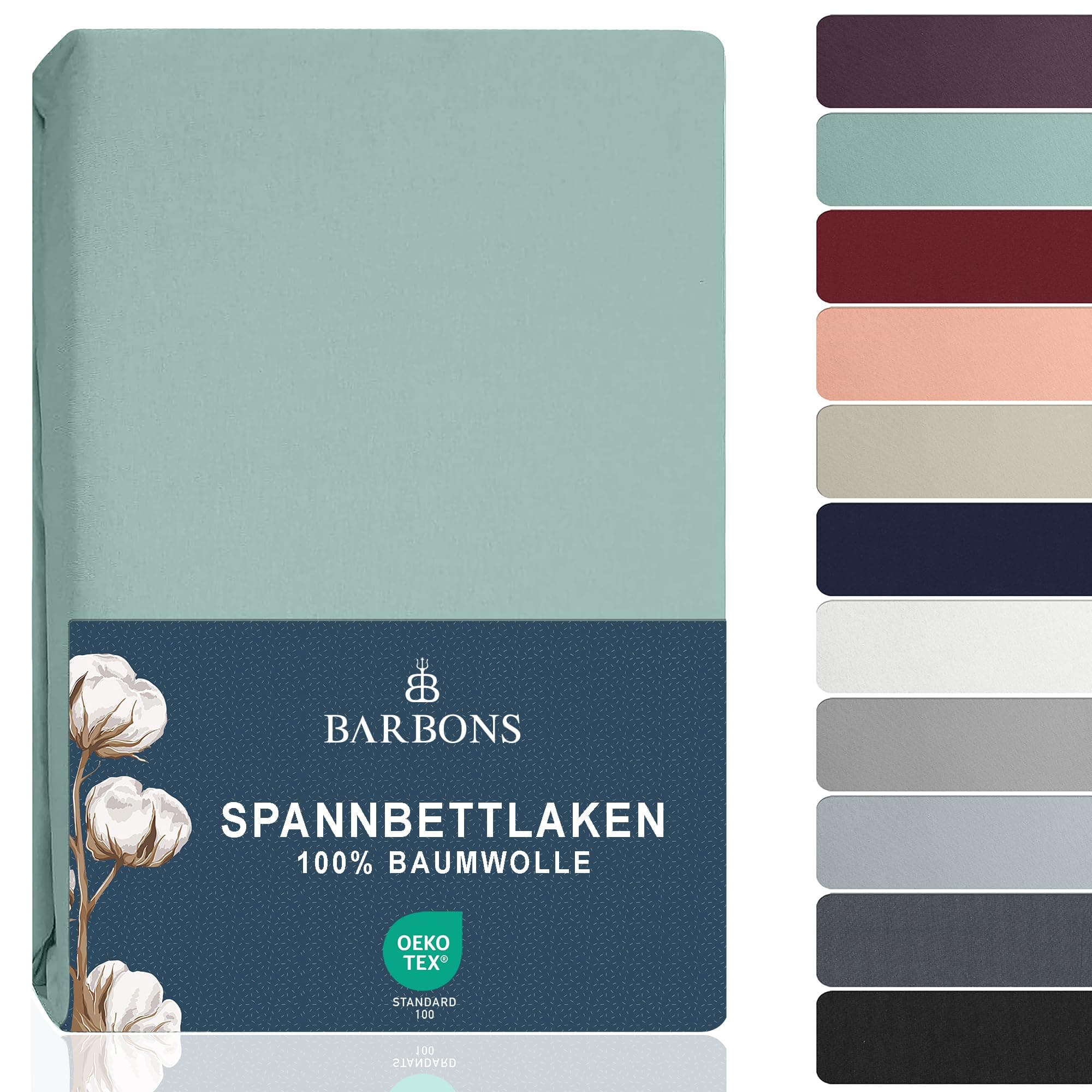 BARBONS Spannbettlaken 120 x 200 cm – 100% Baumwolle (Jersey), Oeko‑TEX zertifiziert, für Matratzen bis 27 cm
