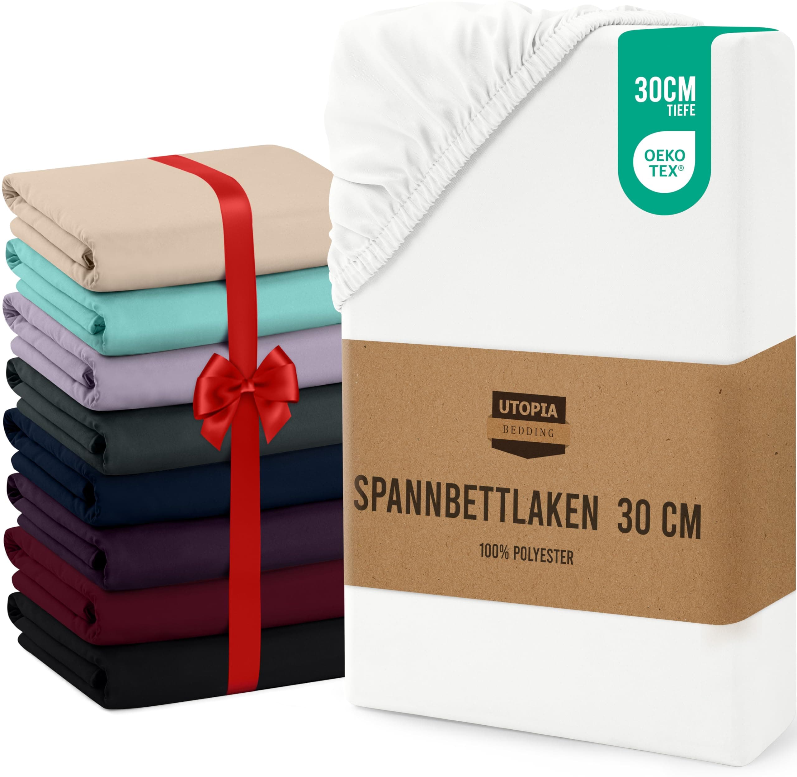 Utopia Bedding Spannbettlaken 90 x 200 cm – Für Matratzen bis 30 cm, gebürstete Mikrofaser, OEKO‑TEX Standard 100, Weiß
