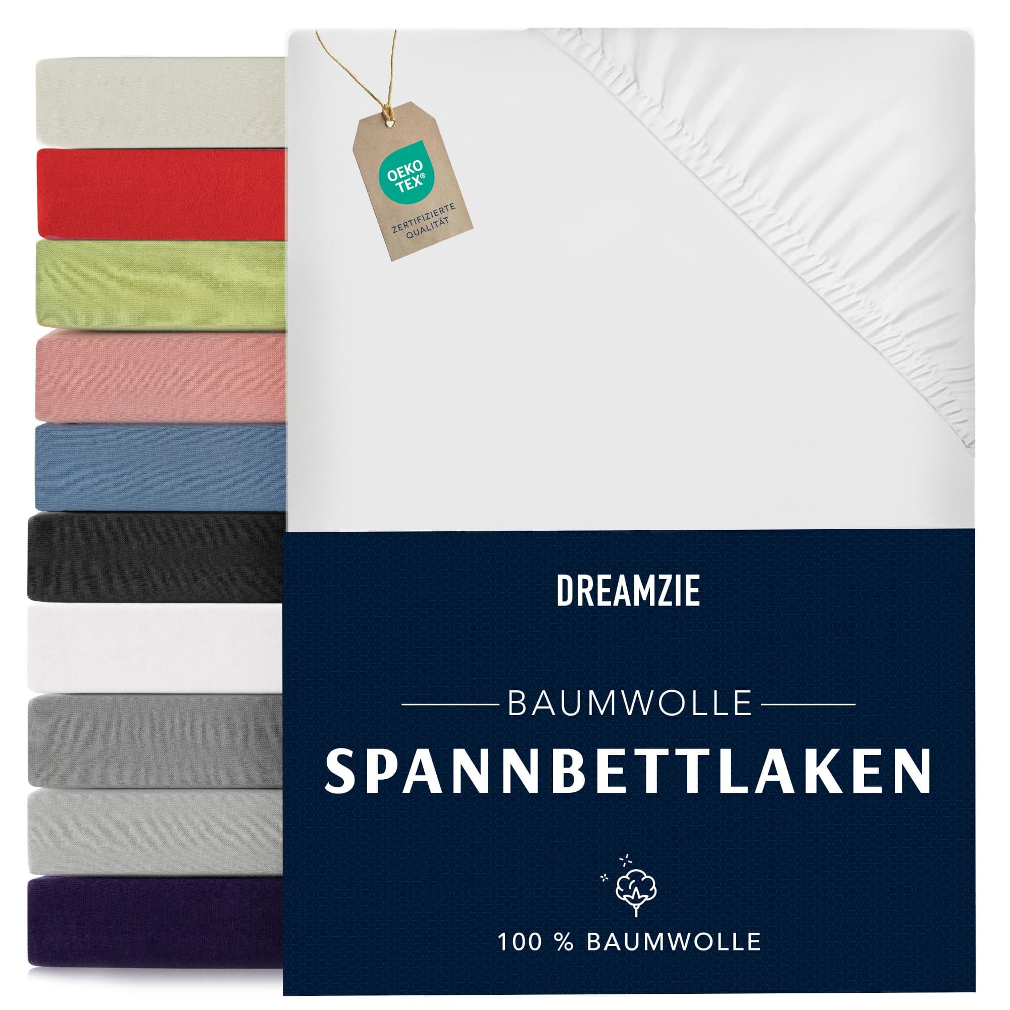 Dreamzie Spannbettlaken 90x190/200 cm – 100% Baumwolle Jersey, OEKO-TEX STANDARD 100