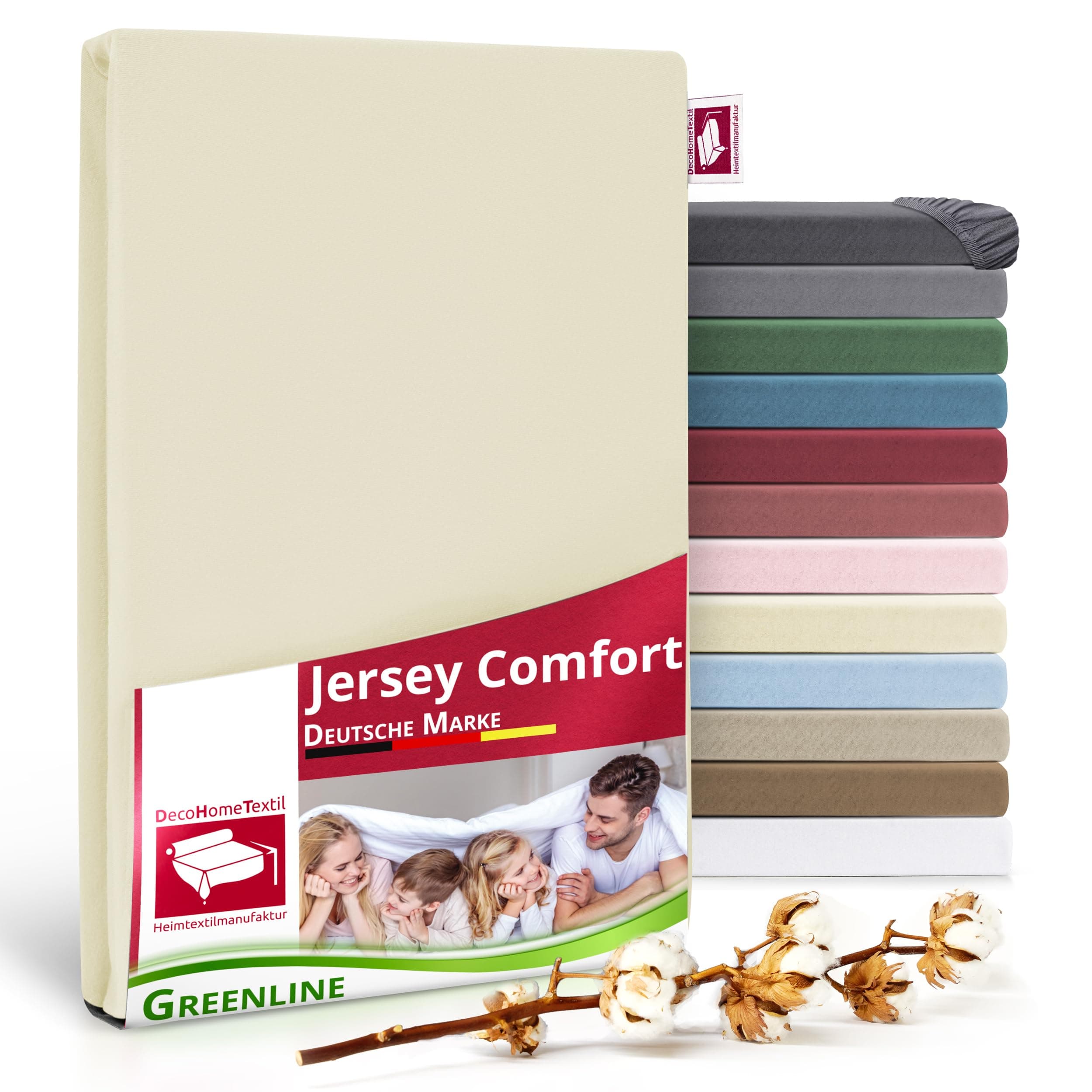 Greenline Spannbettlaken Premium Jersey – 100% Baumwolle, Champagner, 180–200x200 cm, bis 30 cm (auch für Boxspringbette