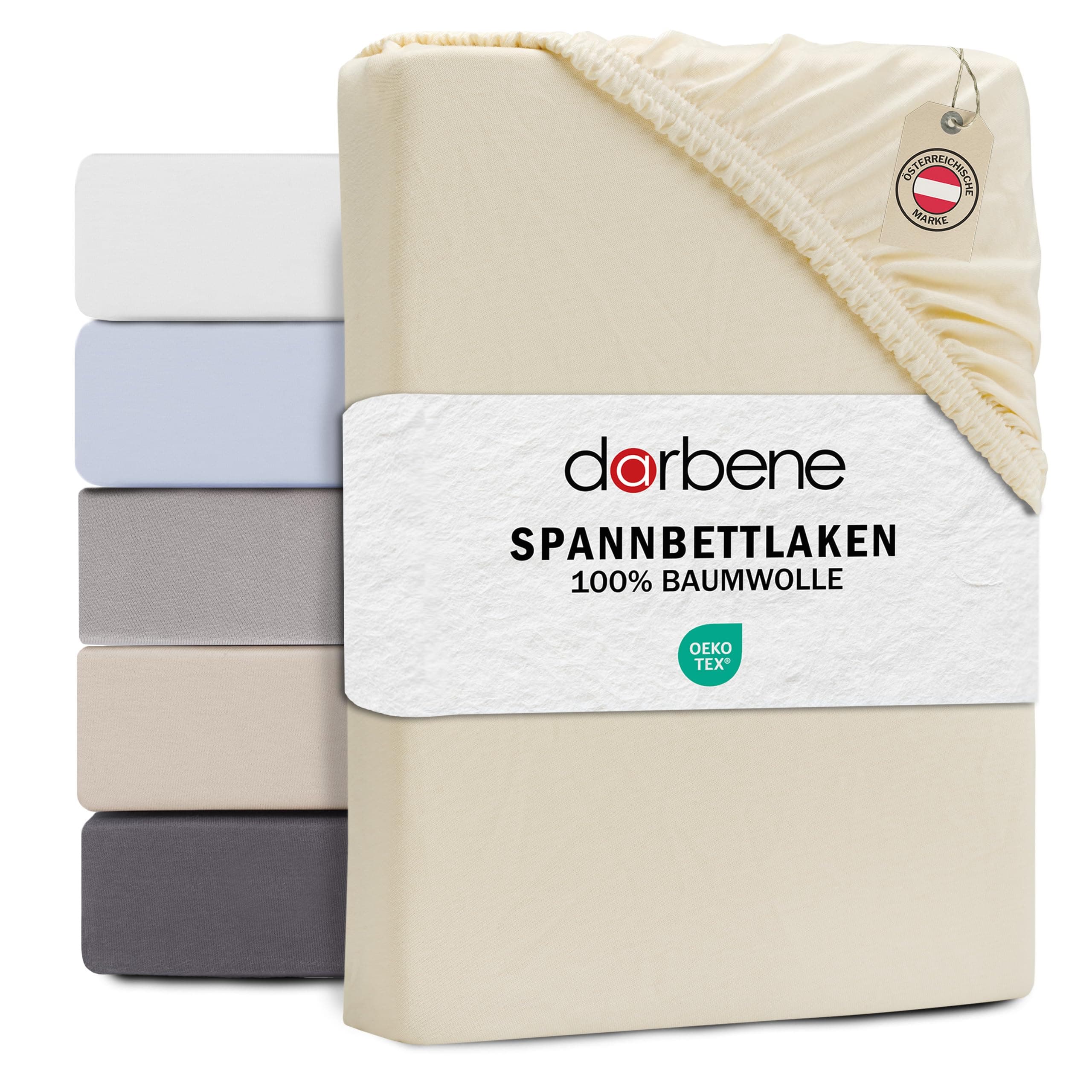 Spannbettlaken 180x200 cm – Jersey‑Baumwolle, Oeko‑TEX zertifiziert, Elfenbein