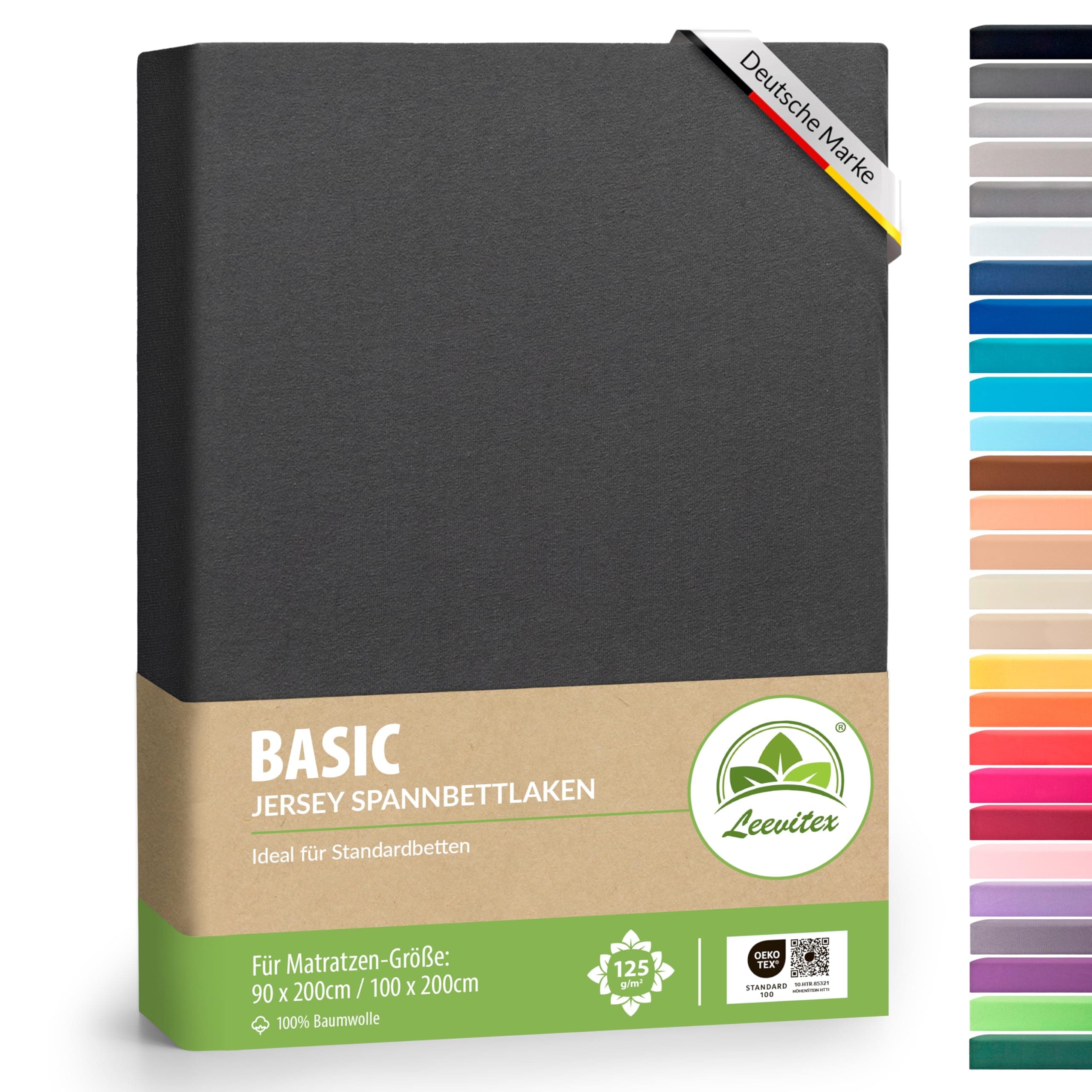 leevitex® Spannbettlaken 90–100 x 200 cm | 100% Jersey-Baumwolle | Passend für Matratzen bis 25 cm