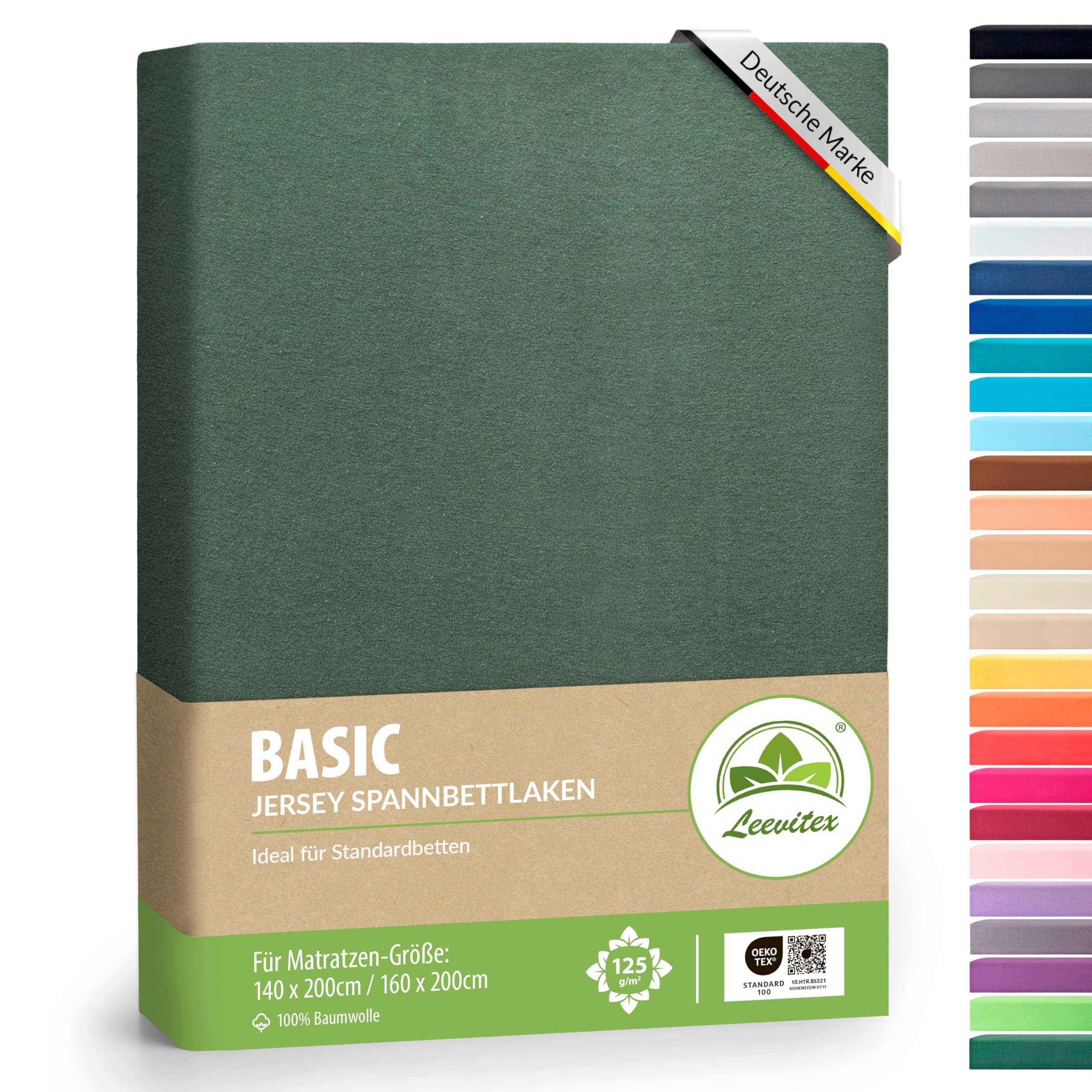 leevitex® Spannbettlaken 140×200–160×200 cm | 100% Jersey‑Baumwolle | Für Matratzenhöhe bis 25 cm