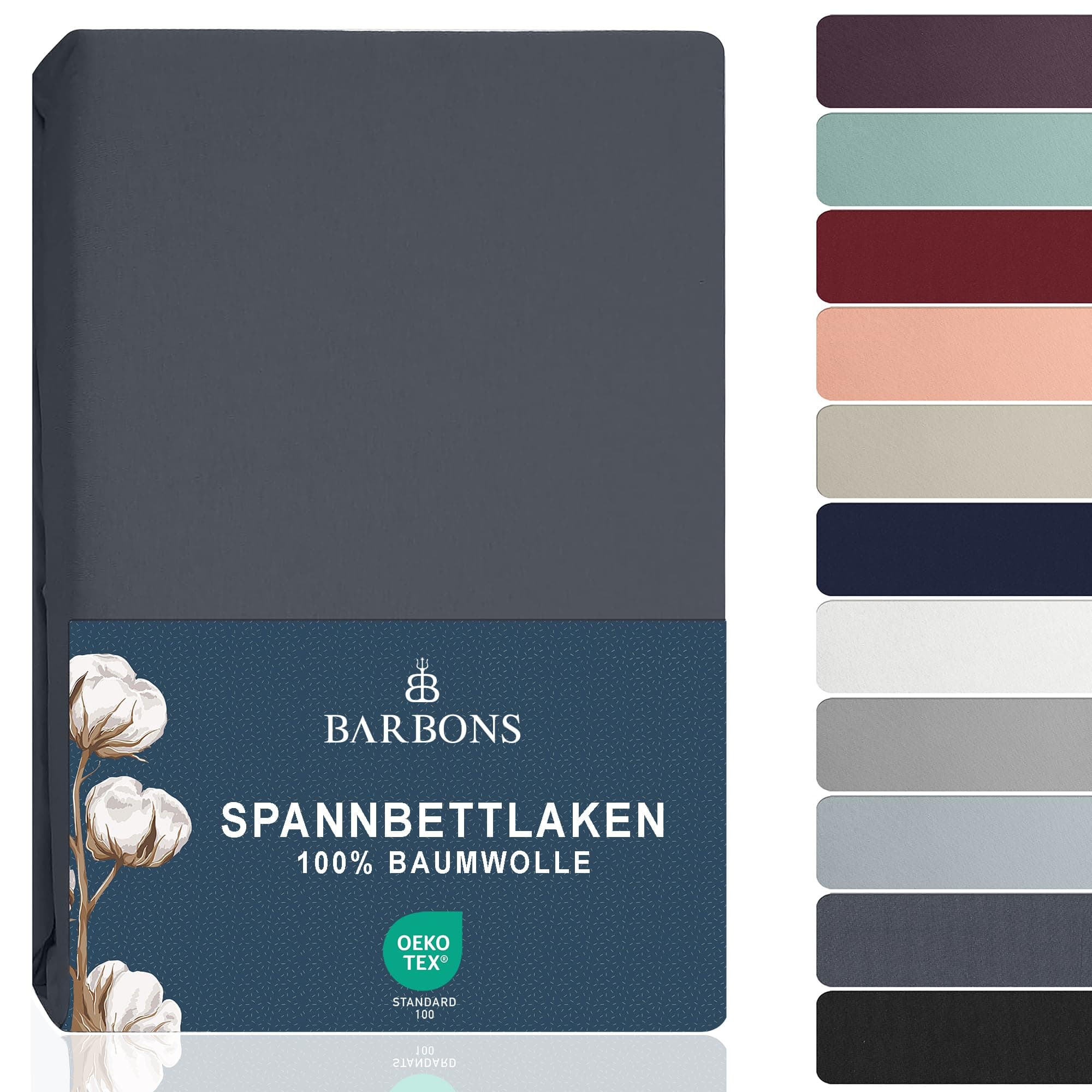 BARBONS Spannbettlaken 120 x 200 cm – 100% Baumwolle (Jersey), OEKO-TEX zertifiziert, passend für Boxspring- & dicke Mat