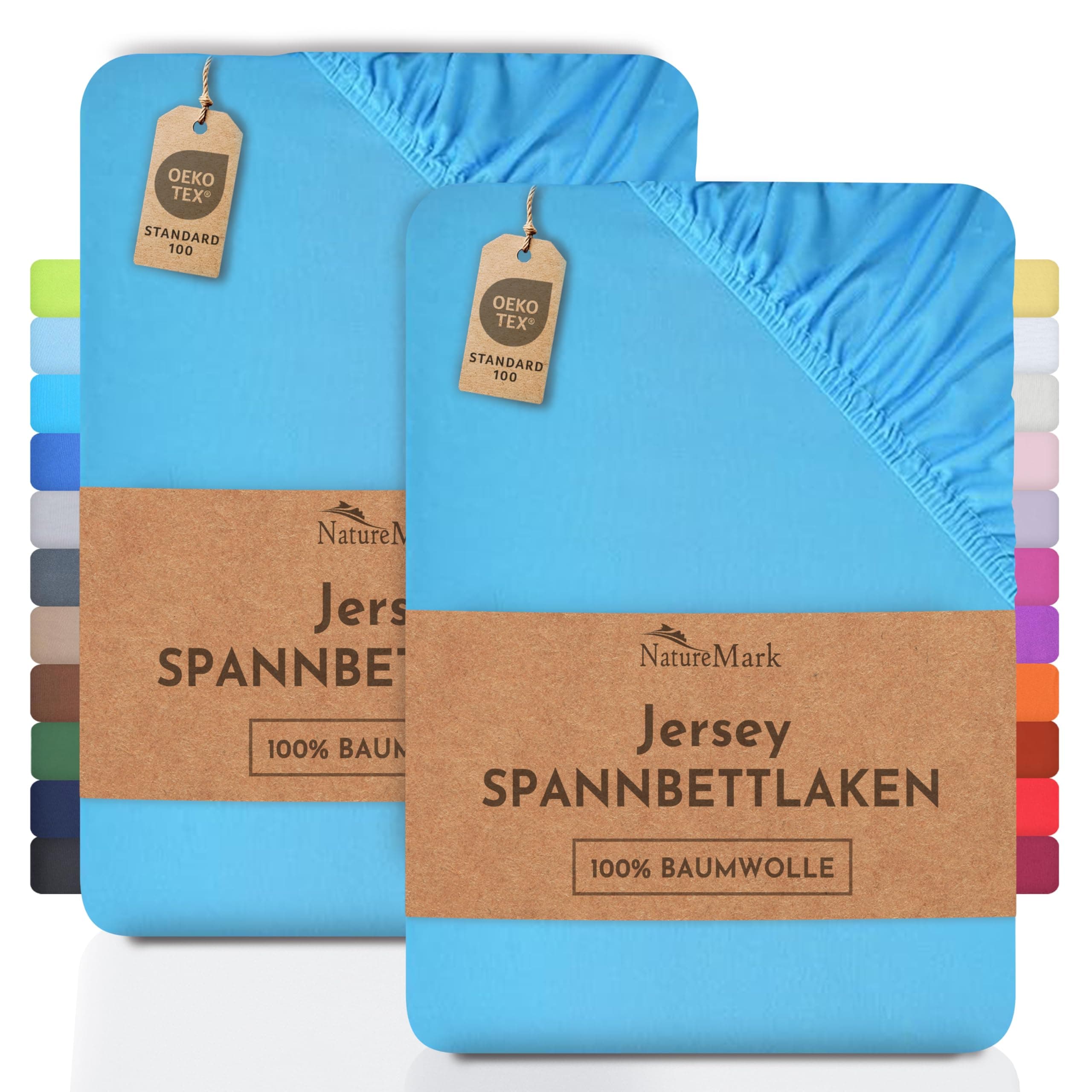 NatureMark Jersey Spannbettlaken 2er-Pack – 100% Baumwolle, OEKO-TEX Standard 100 – 90–100 x 200 cm, türkis
