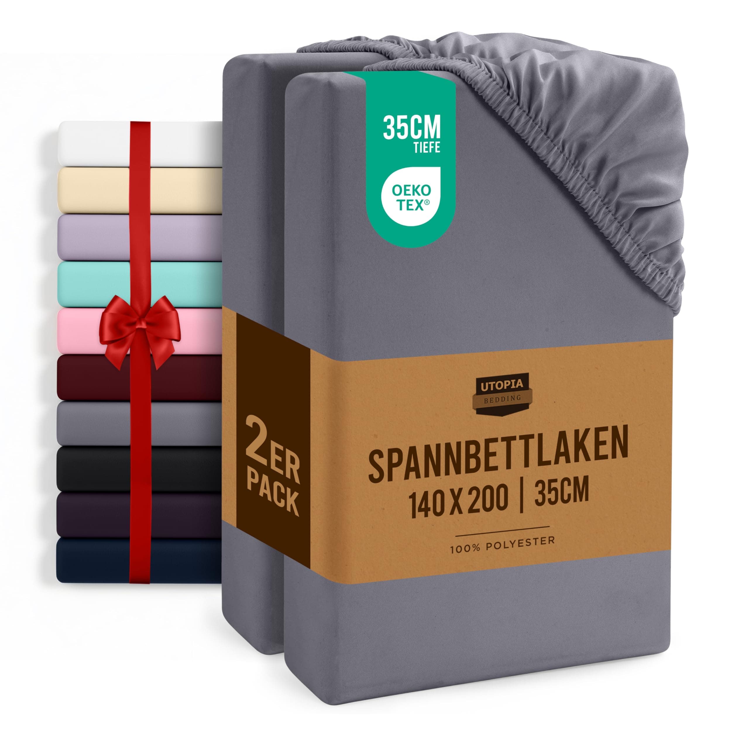 Utopia Bedding 2er-Set Spannbettlaken 140 x 200 cm – OEKO-TEX MADE IN GREEN zertifiziert – 35 cm Tiefe Tasche