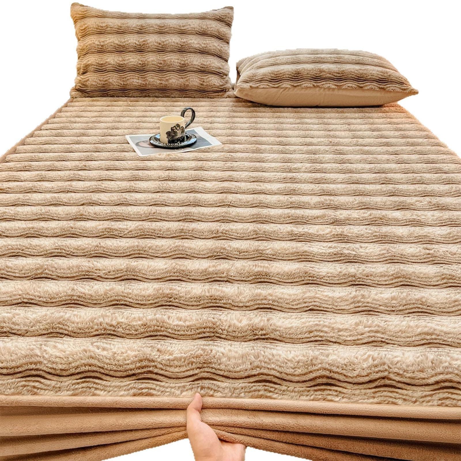 Warme Plüsch-Spannbettlaken Luxus-Flanell – 150×200 cm, passend für Matratzen 5–28 cm (Spannbettlaken + 2 Kissenbezüge)