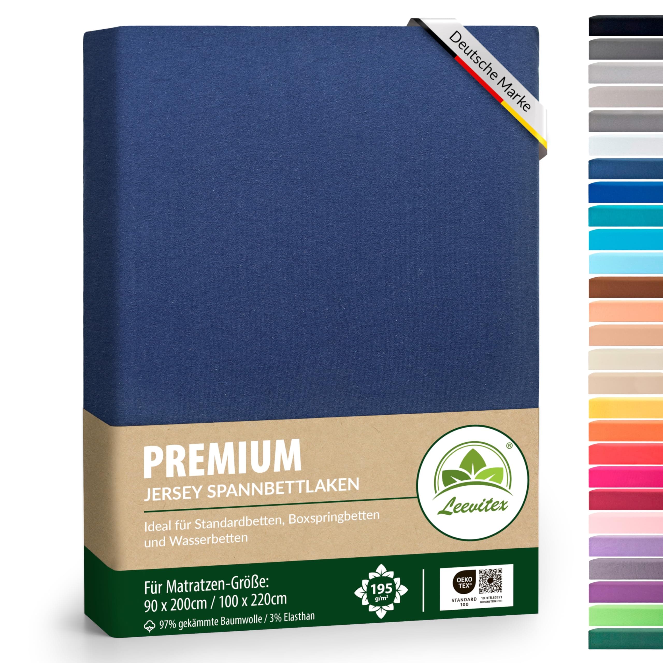 Premium Spannbettlaken – 97% Mako-Jersey-Baumwolle, 3% Elasthan | Boxspringbett-geeignet 90×200–100×220 cm
