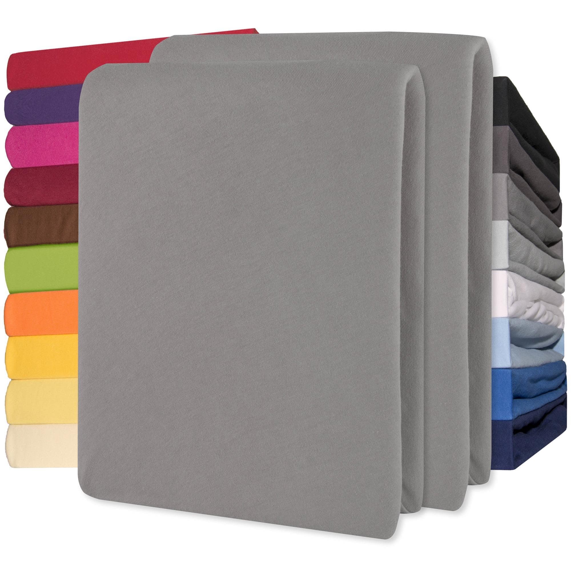 Jersey-Spannbettlaken Lucina (Doppelpack) 90–100×200 cm – bis 26 cm Matratzenhöhe, dunkelgrau, 100% gekämmte Baumwolle (