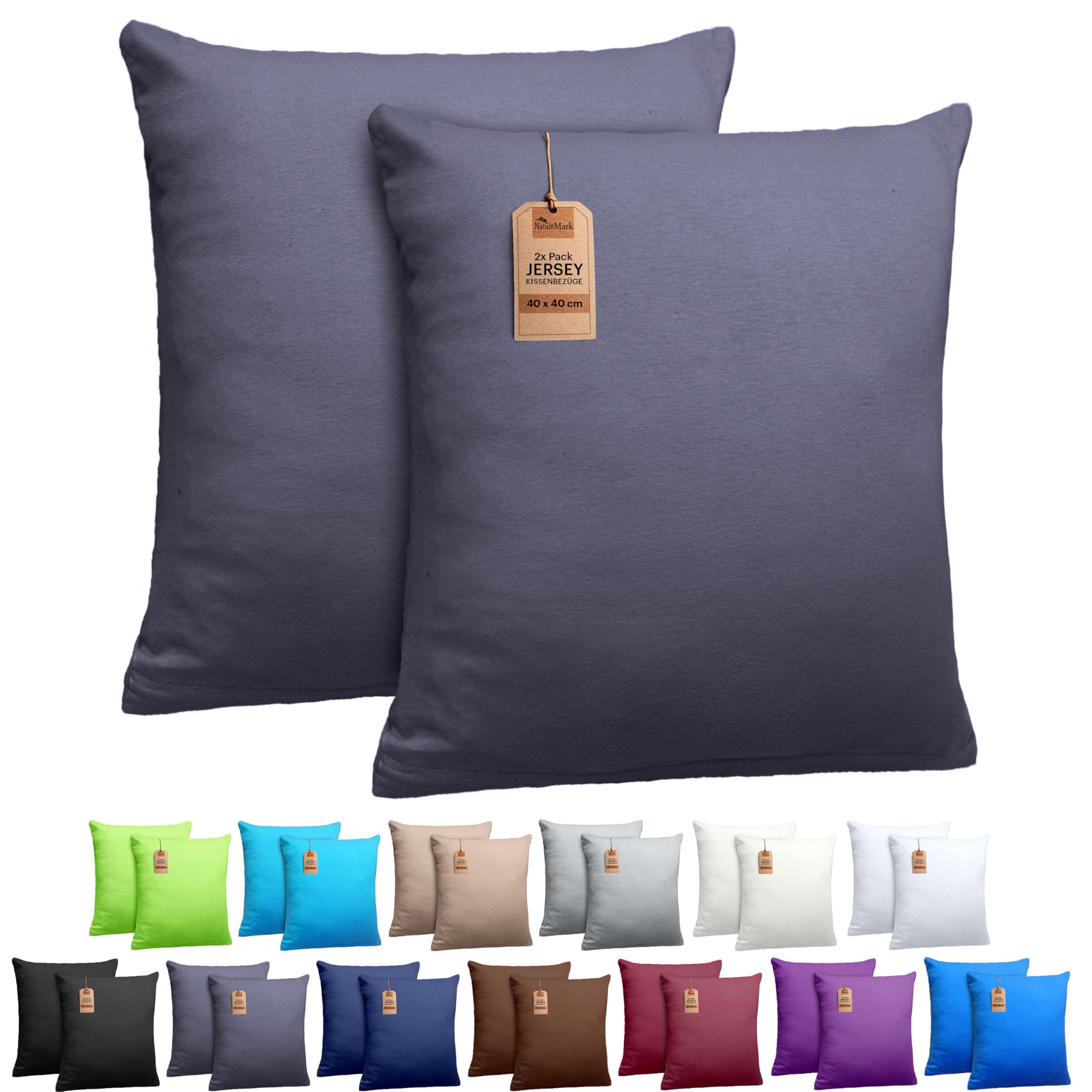 NatureMark Jersey Kissenbezüge – weich & atmungsaktiv, hautfreundlich – 40x40 cm, Anthrazit