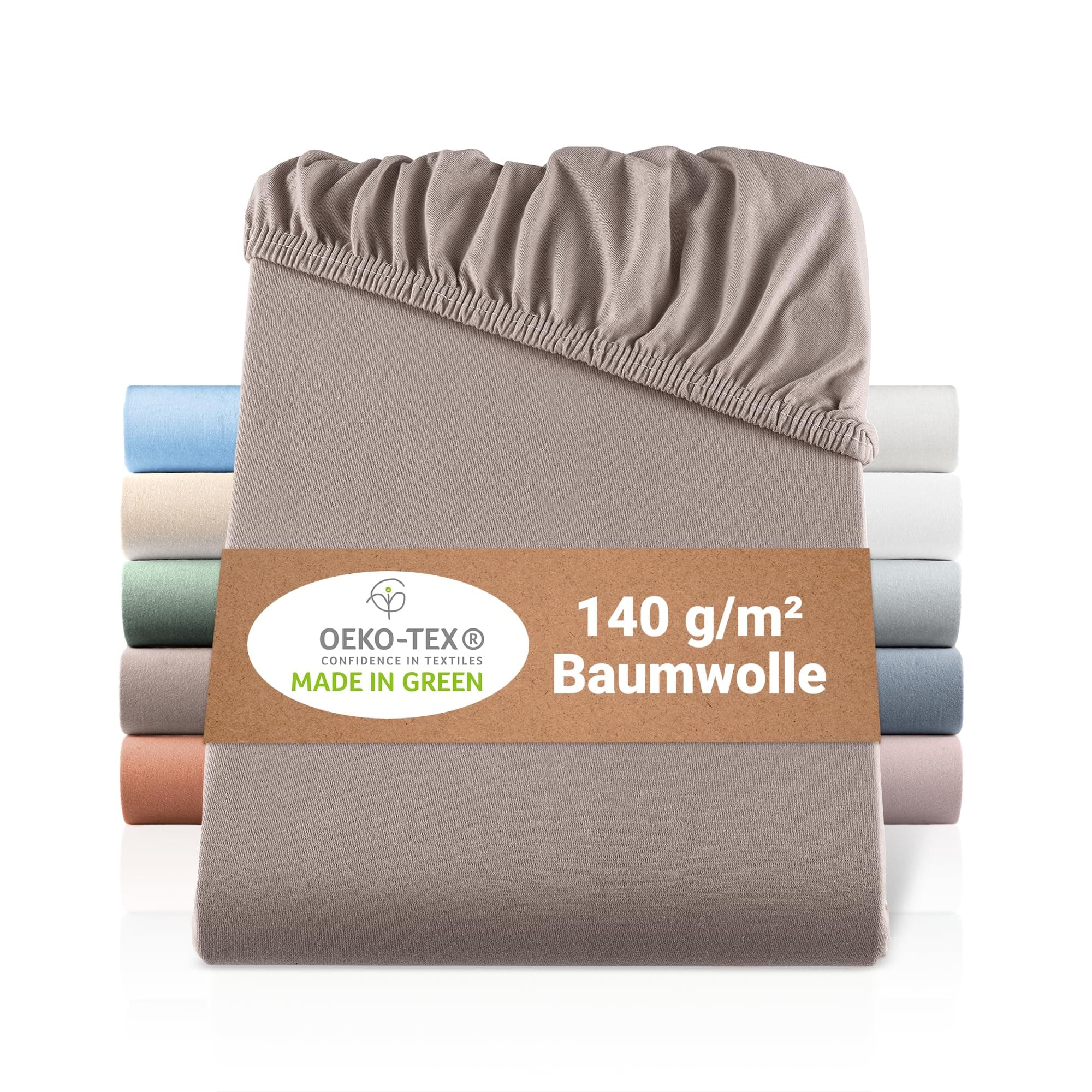 BaSaTex Bio-Jersey Spannbettlaken 120x200 cm – 100% Bio-Baumwolle, GOTS-zertifiziert – Taupe