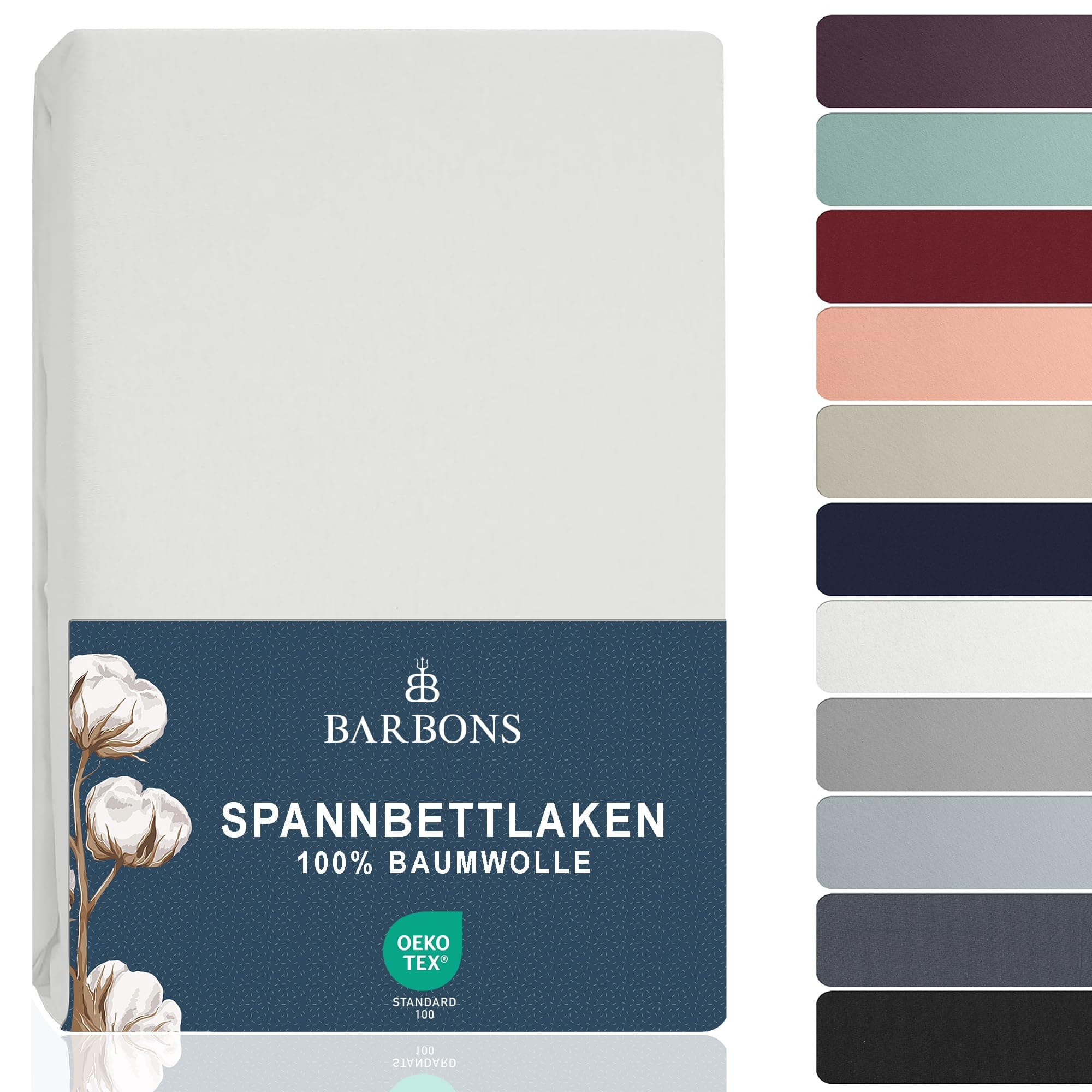 BARBONS Spannbettlaken 90 x 200 cm – 100% Baumwolle Jersey, OEKO-TEX STANDARD 100, extra tief bis 27 cm für Boxspringbet