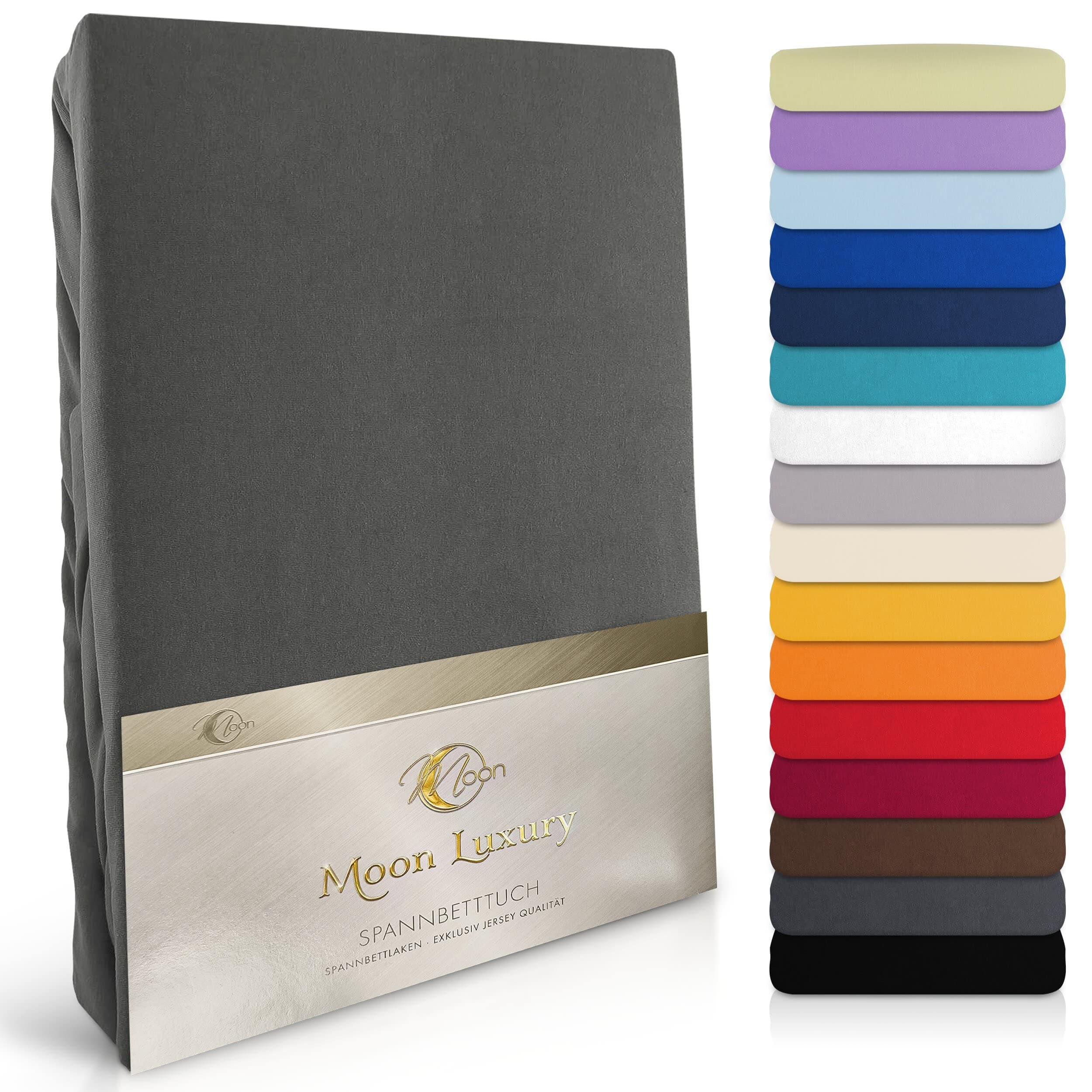 MOON-Luxury Spannbettlaken/Spannbetttuch Jersey-Stretch 230 g/m² OEKO-TEX – anthrazit, 90×200–100×220