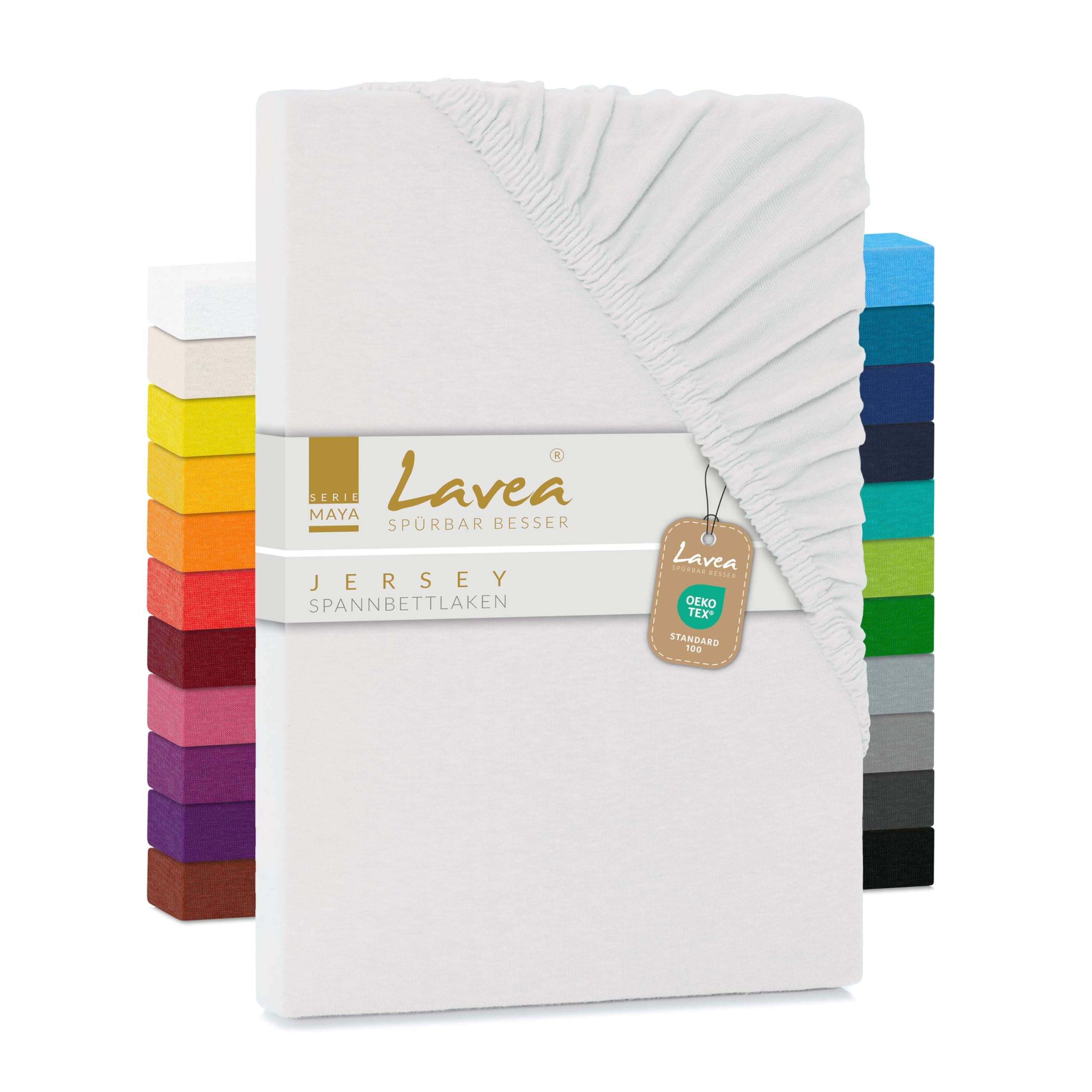 Lavea® Spannbettlaken 120x200 cm – Atmungsaktives Baumwoll-Jersey, OEKO-TEX STANDARD 100, passend für Matratzen bis 20 c
