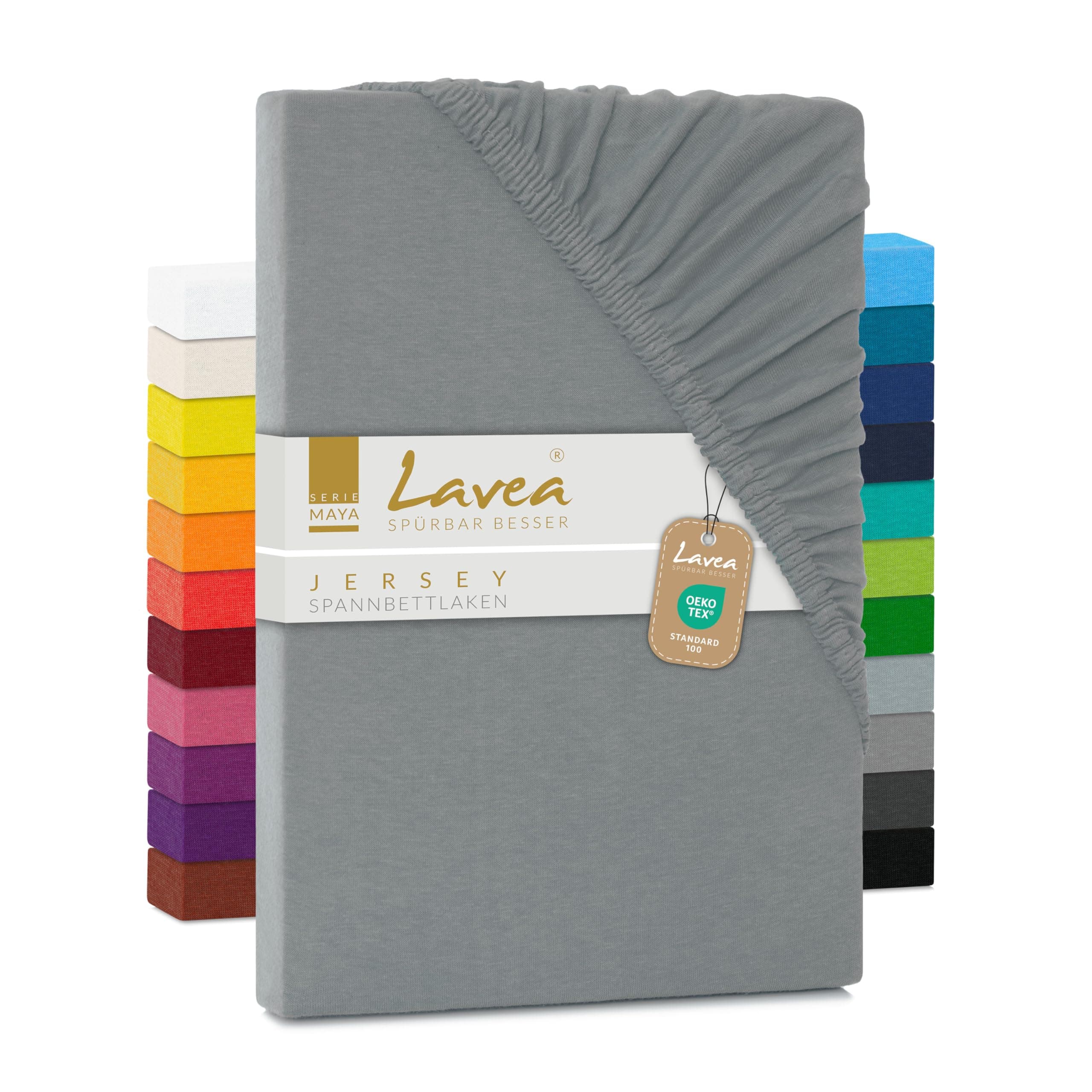 Lavea Spannbettlaken 120x200 cm – atmungsaktives Baumwoll‑Jersey, passend für Matratzen bis 20 cm (Mittelgrau)