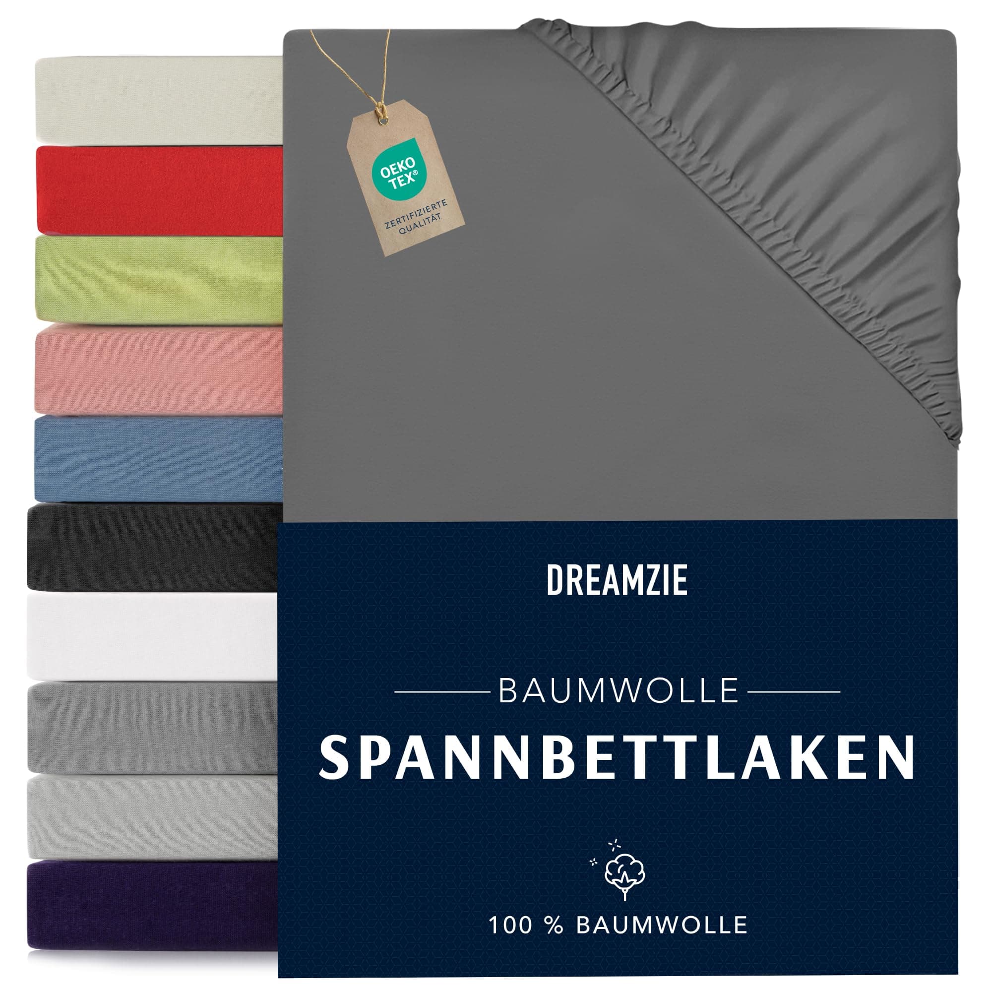 Dreamzie Spannbettlaken 90x190/200 cm – 100% Jersey‑Baumwolle, OEKO‑TEX STANDARD 100