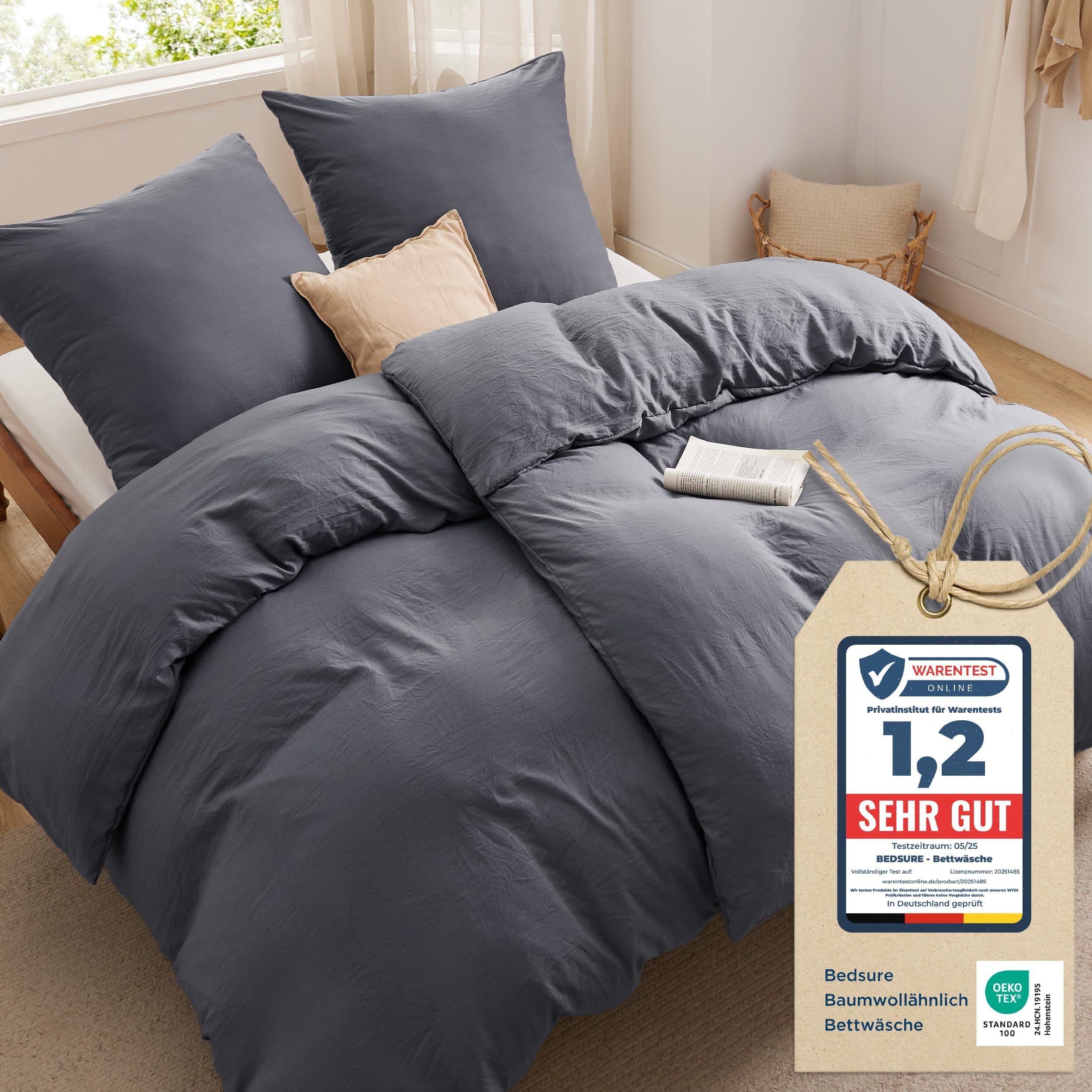 BEDSURE Bettwäsche 135x200 4‑teilig – Weiches Baumwoll‑Feeling Bettwäsche‑Set 135 x 200 cm, inkl. 2 Kissenbezüge 80x80,