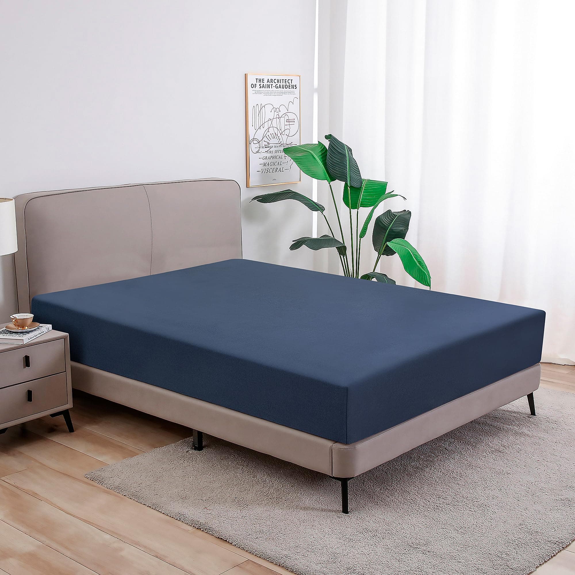 Spannbettlaken Jersey – 100% gekämmte Baumwolle, Tiefbund 27 cm – 90×200 / 100×200 cm, Dunkelblau