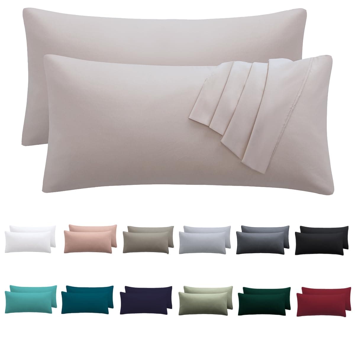 Kissenbezug 40x80 cm 2er Set – 100% Mikrofaser Beige, weich & bügelfrei mit Reißverschluss