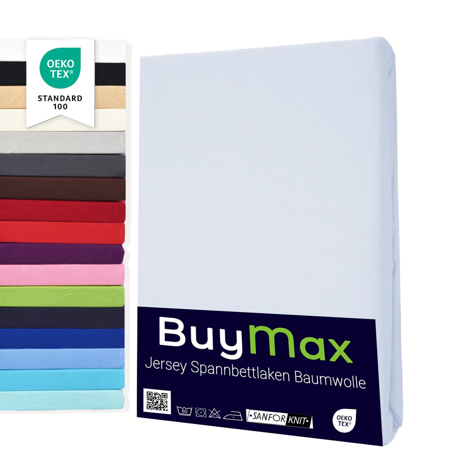 Buymax® Spannbettlaken 100x200 cm – 100% Baumwolle (Jersey), für Matratzen bis 25 cm, OEKO-TEX® Weiß