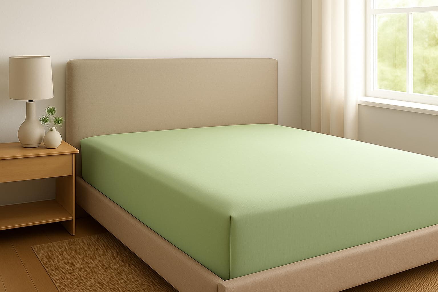 1) Spannbettlaken 100x200 cm Hellgrün — 100% Baumwolle-Jersey mit Lycra, für Matratzen bis 25 cm
2) Jersey-Spannbettlak
