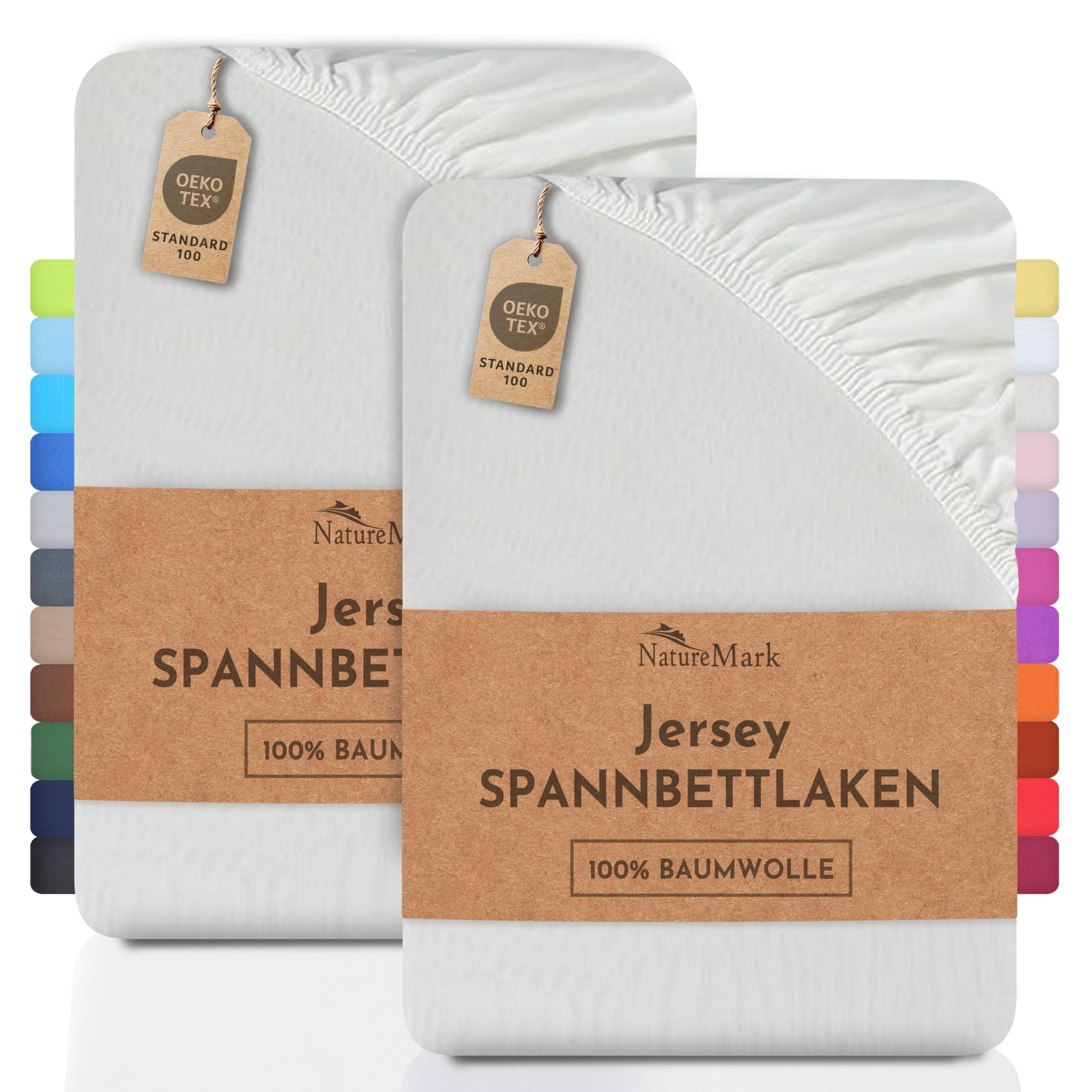 NatureMark Jersey-Spannbettlaken 2er-Pack – 100% Baumwolle, 90 x 200–100 x 200 cm, Creme/Natur